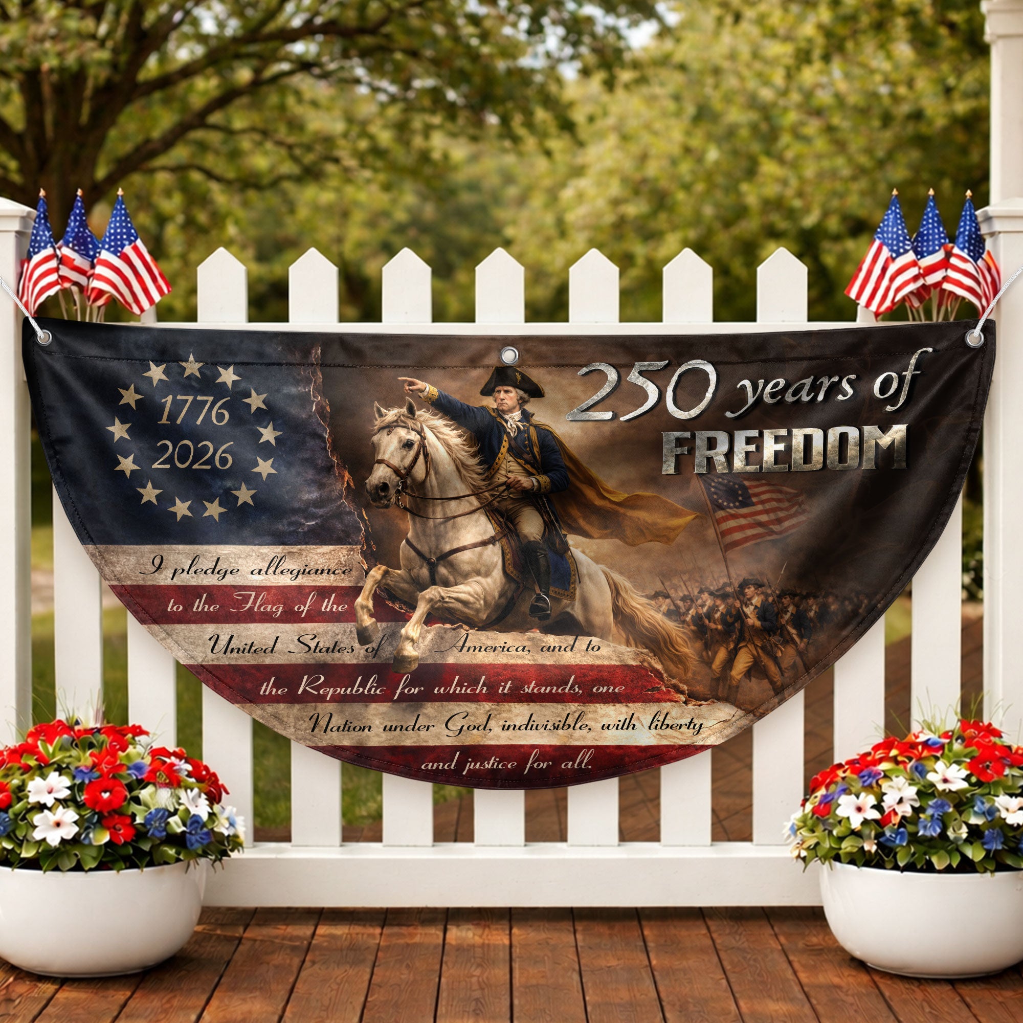 250 Years of Freedom Fence Flag George Washington Patriotic 1776-2026 Outdoor Banner
