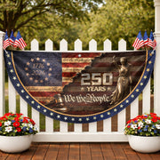 We The People Fence Flag Lady Justice & Gavel 250 Years Patriotic - 1776-2026 Decor - Rust Field Wear