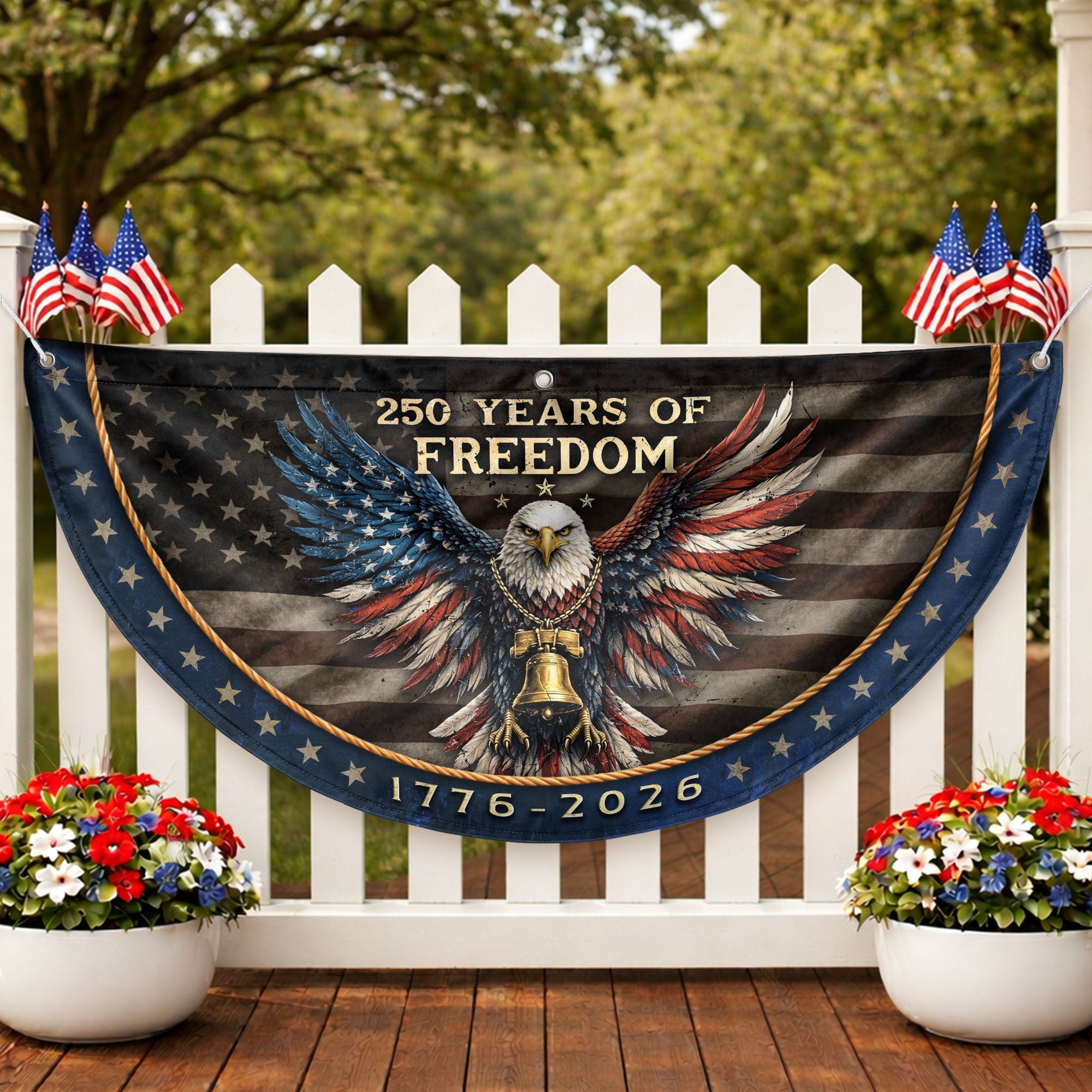 250 Years of Freedom Fence Flag 1776-2026 Patriotic Eagle Liberty Bell Banner