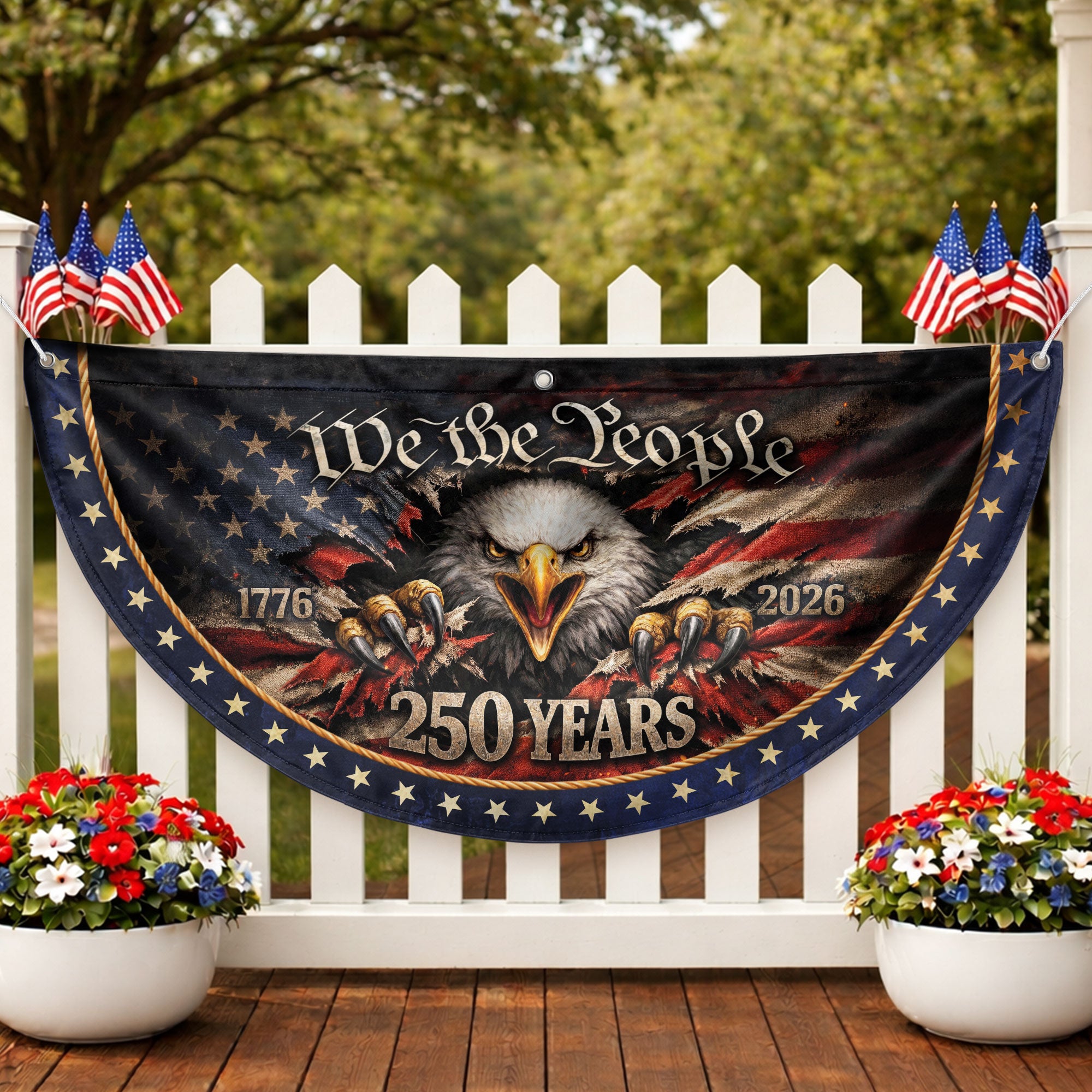 We The People Eagle Fence Flag 250 Years 1776-2026 Patriotic Double Sided Banner