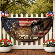 We The People Lady Justice Fence Flag 250 Years Patriotic Eagle - 1776-2026 Flag Decor - Rust Field Wear