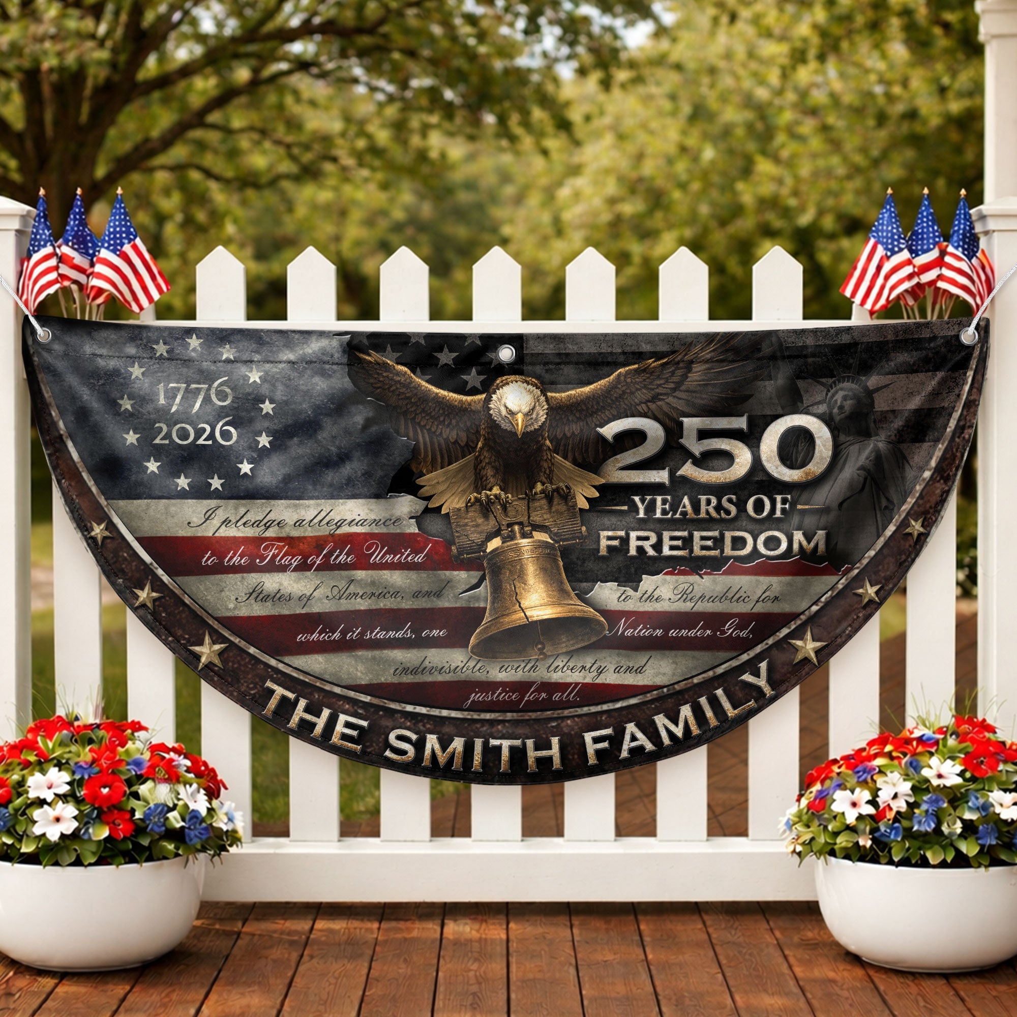 250 Years of Freedom Flag Fence Flag Custom Family Name, American Flag with Eagle, We The People Banner Decor