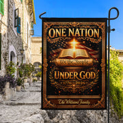 One Nation Under God 250th Anniversary Garden Flag – Custom Family Name with Bible, Cross & 'We the People' 1776-2026