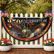 Fence Flag 250 Years of Freedom 1776-2026 Patriotic Eagle Liberty Bell Fireworks Banner - Rust Field Wear
