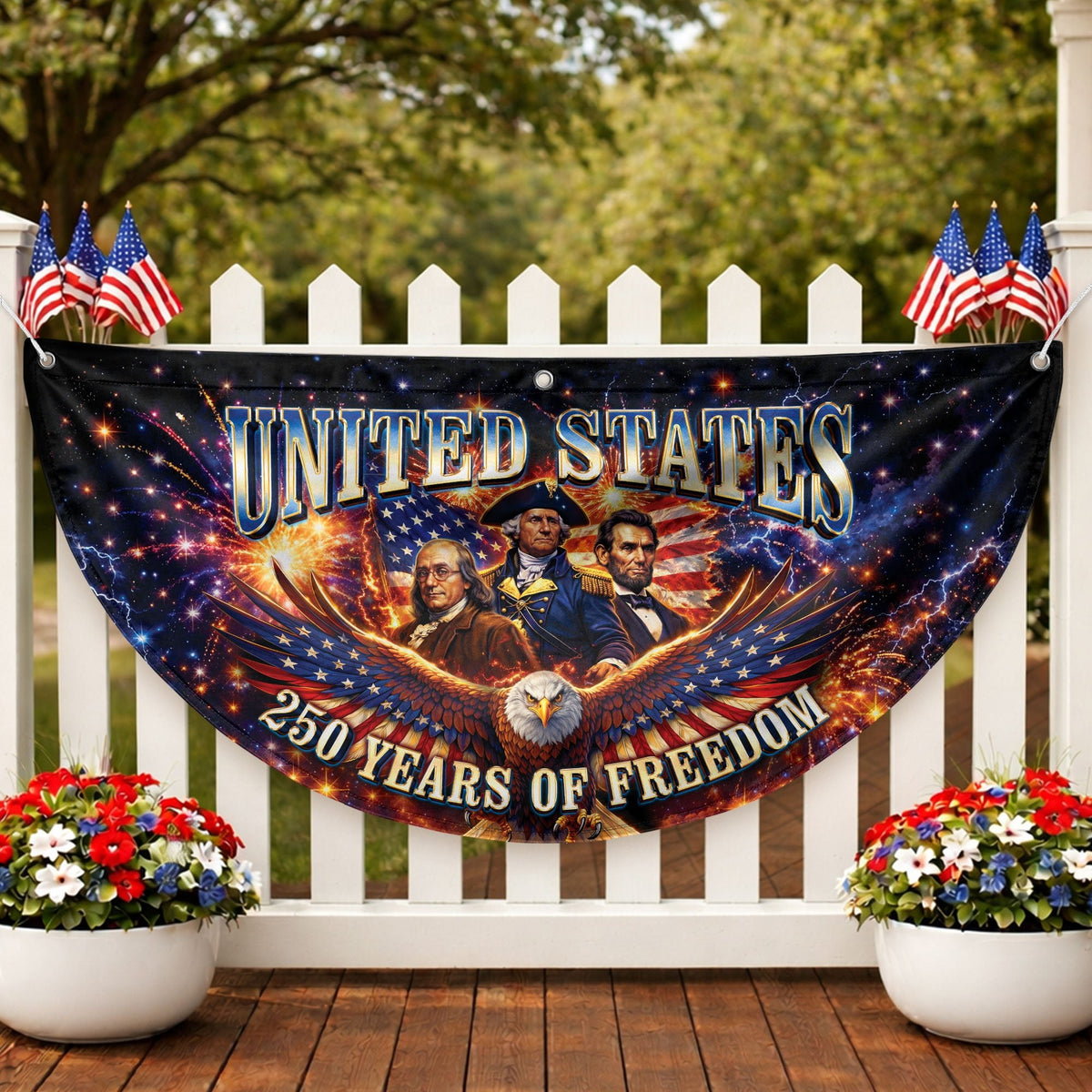 America 250 Years of Freedom Fence - Patriotic Eagle & Founding Fathers for 2026 - Rust Field Wear