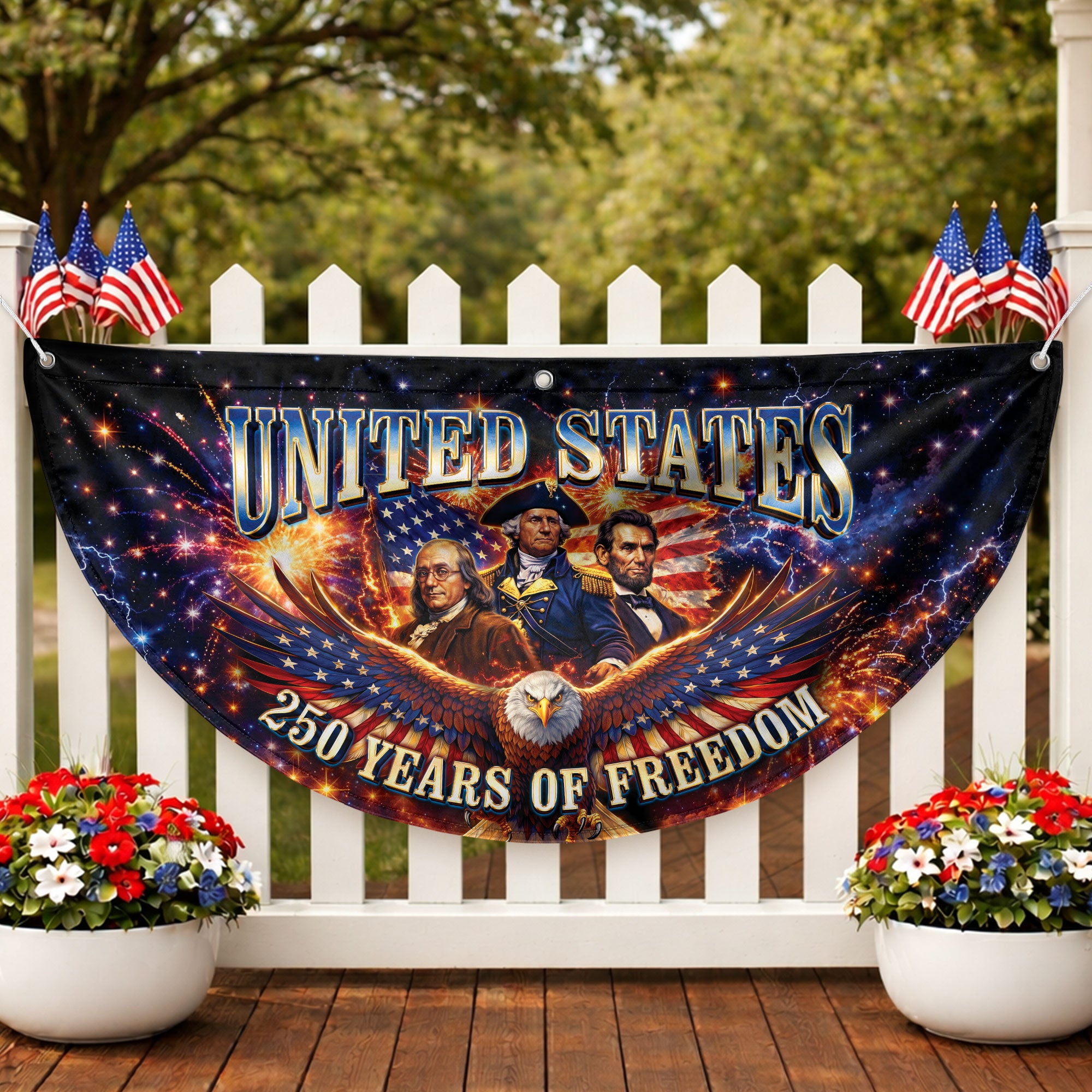 America 250 Years of Freedom Fence - Patriotic Eagle & Founding Fathers for 2026