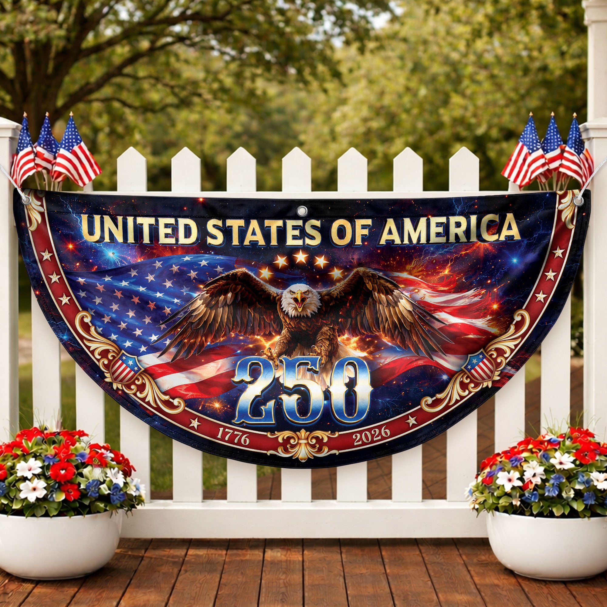 United States 250 Years Fence Flag 1776-2026 Patriotic Eagle Outdoor Banner Decoration