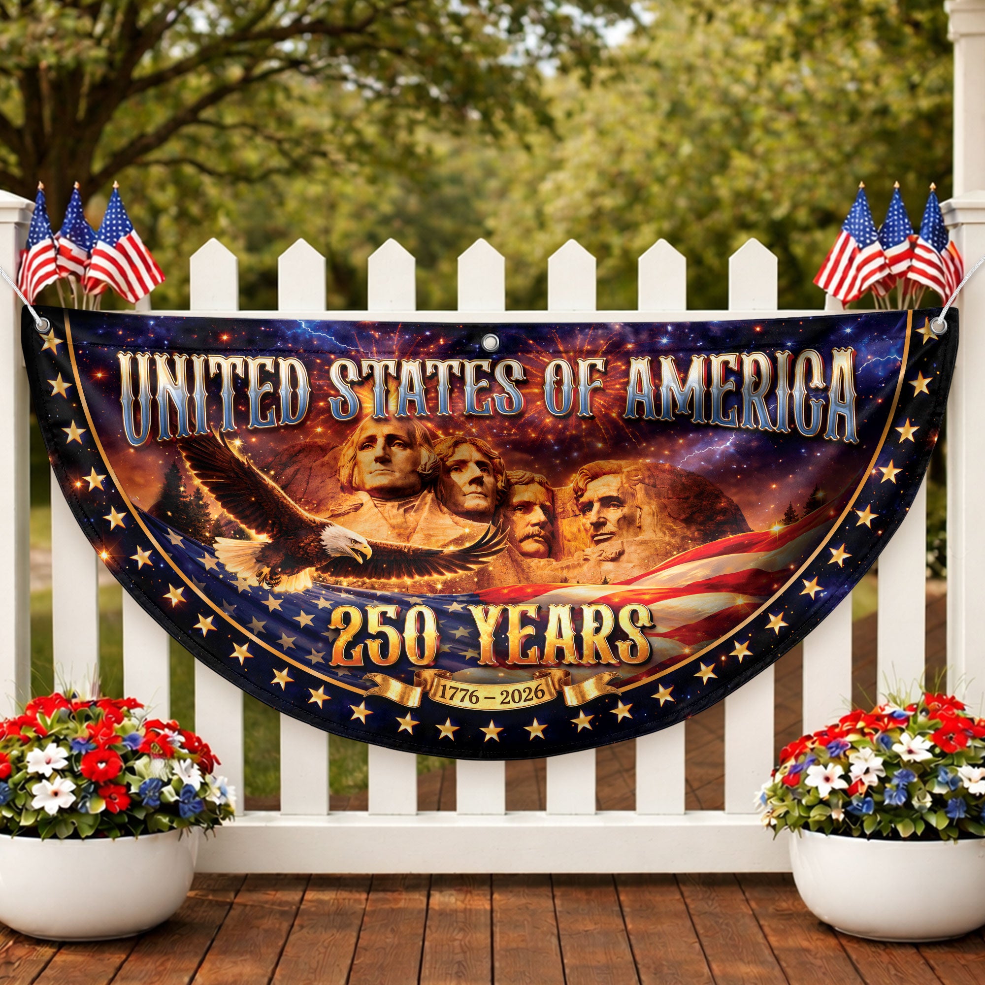 Mount Rushmore 250 Years United States Fence Flag 1776-2026 Patriotic Outdoor Banner