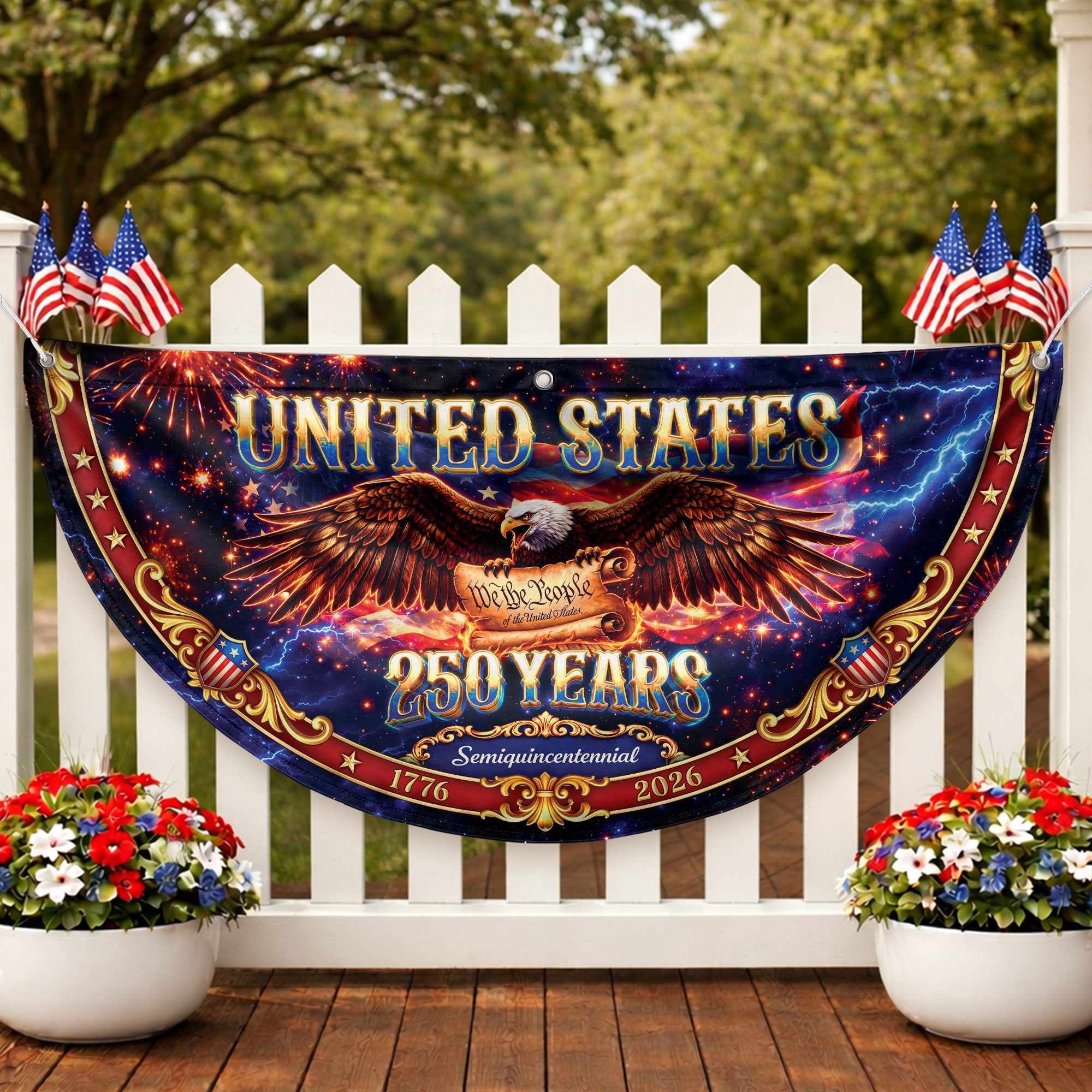 We the People 250 Years United States Fence Flag 1776-2026 Patriotic Eagle Banner