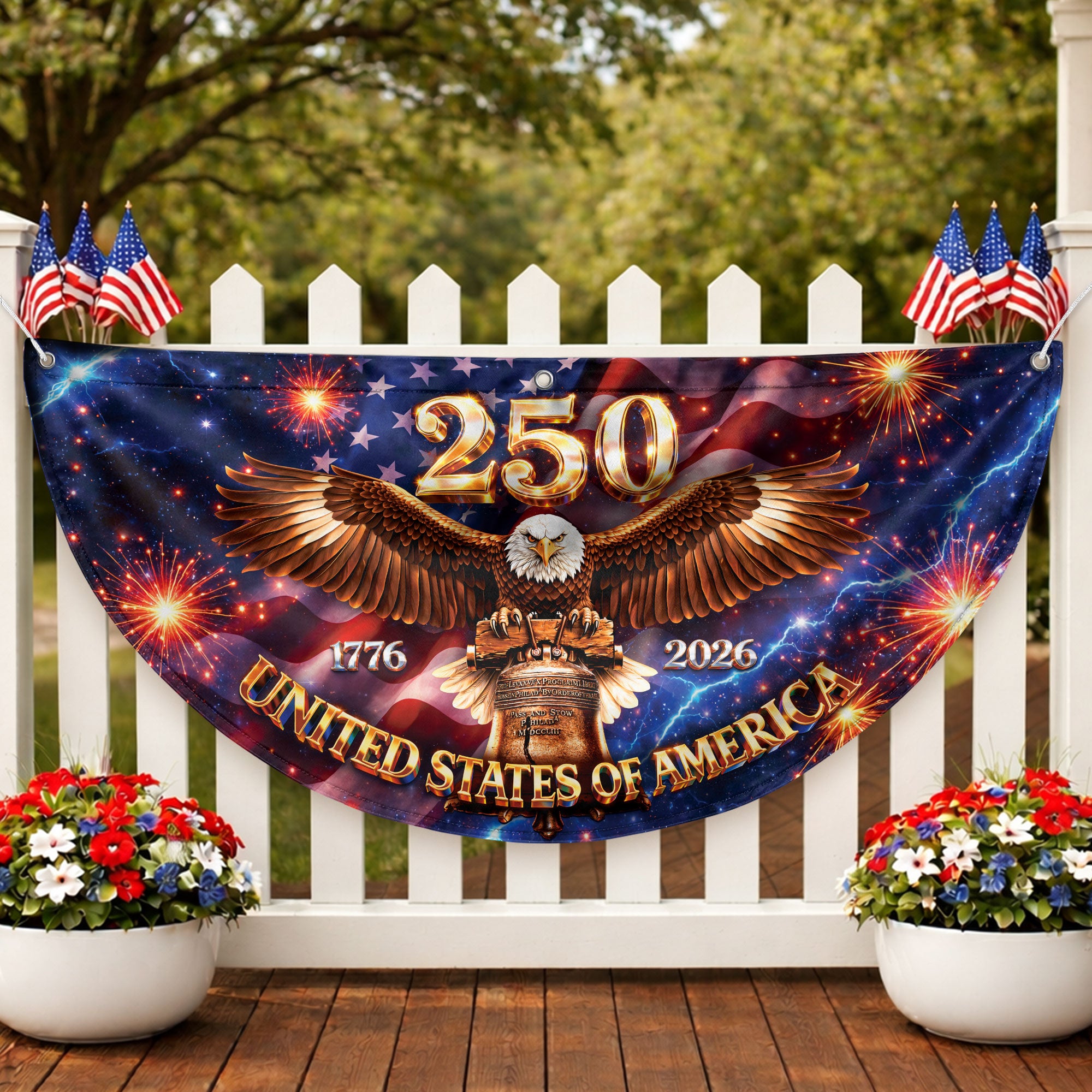 250 Years United States Fence Flag 1776-2026 Patriotic Liberty Eagle Bell