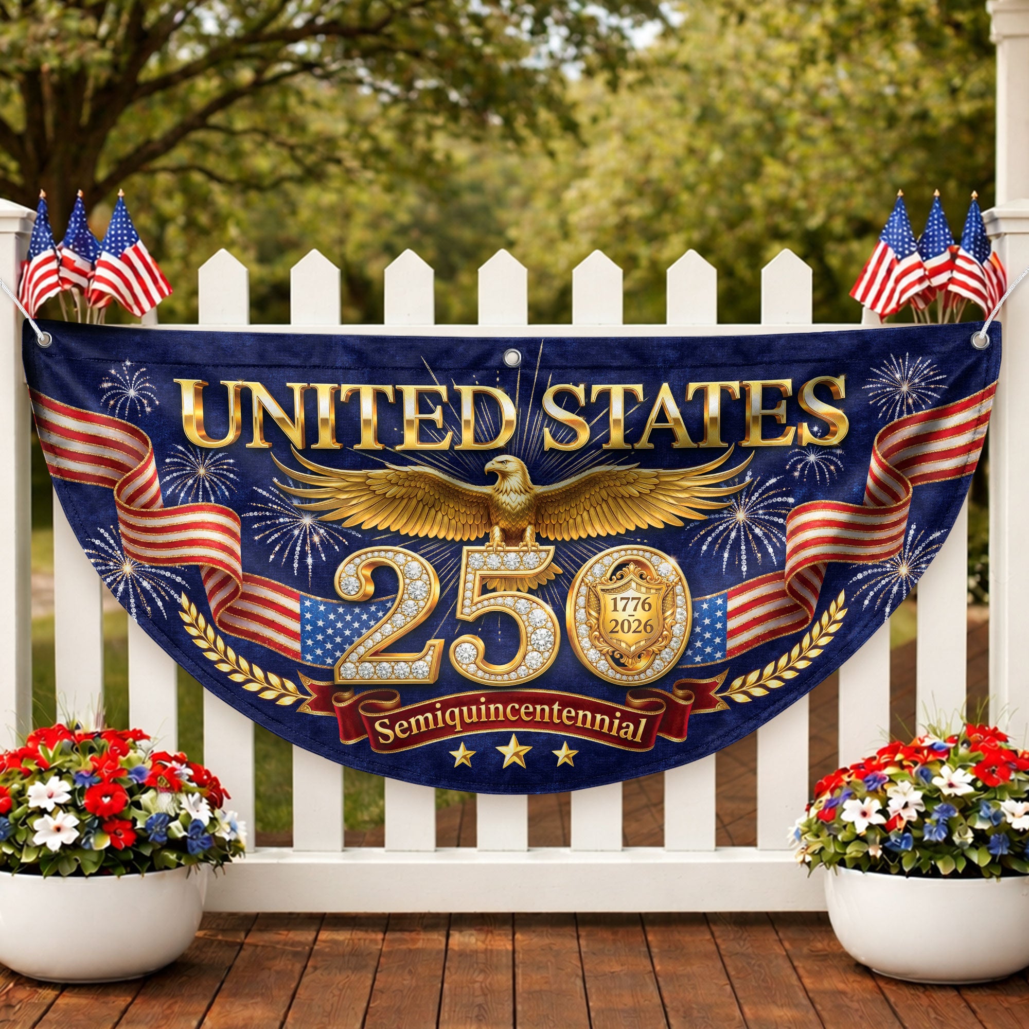 USA 250 Years Fence Flag 1776-2026 Patriotic Golden Eagle Outdoor Garden Decoration