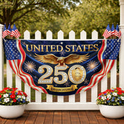 United States 250 Years Fence Flag 1776-2026 Patriotic Eagle Anniversary - Rust Field Wear