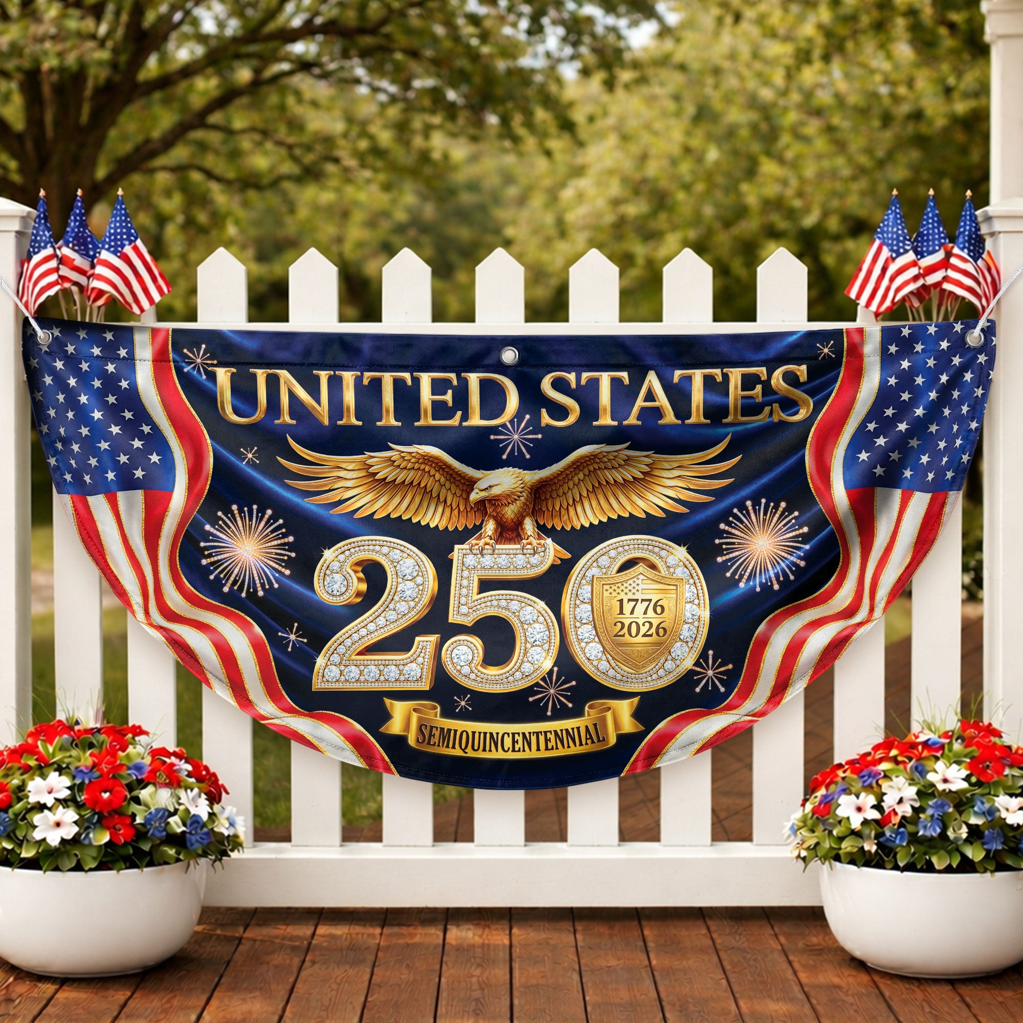 United States 250 Years Fence Flag 1776-2026 Patriotic Eagle Anniversary