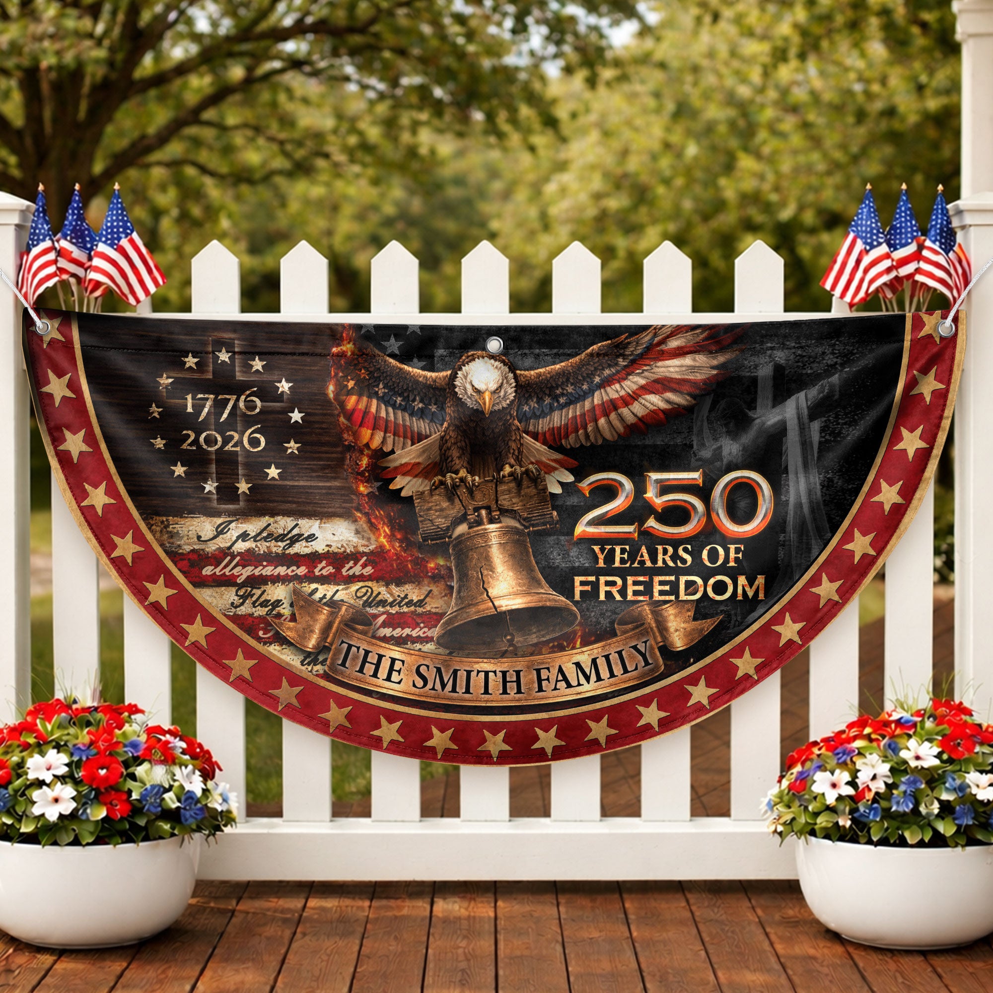 250 Anniversary USA Flag Fence Flag Custom Family Name Christian 250 Years Freedom Flag Design