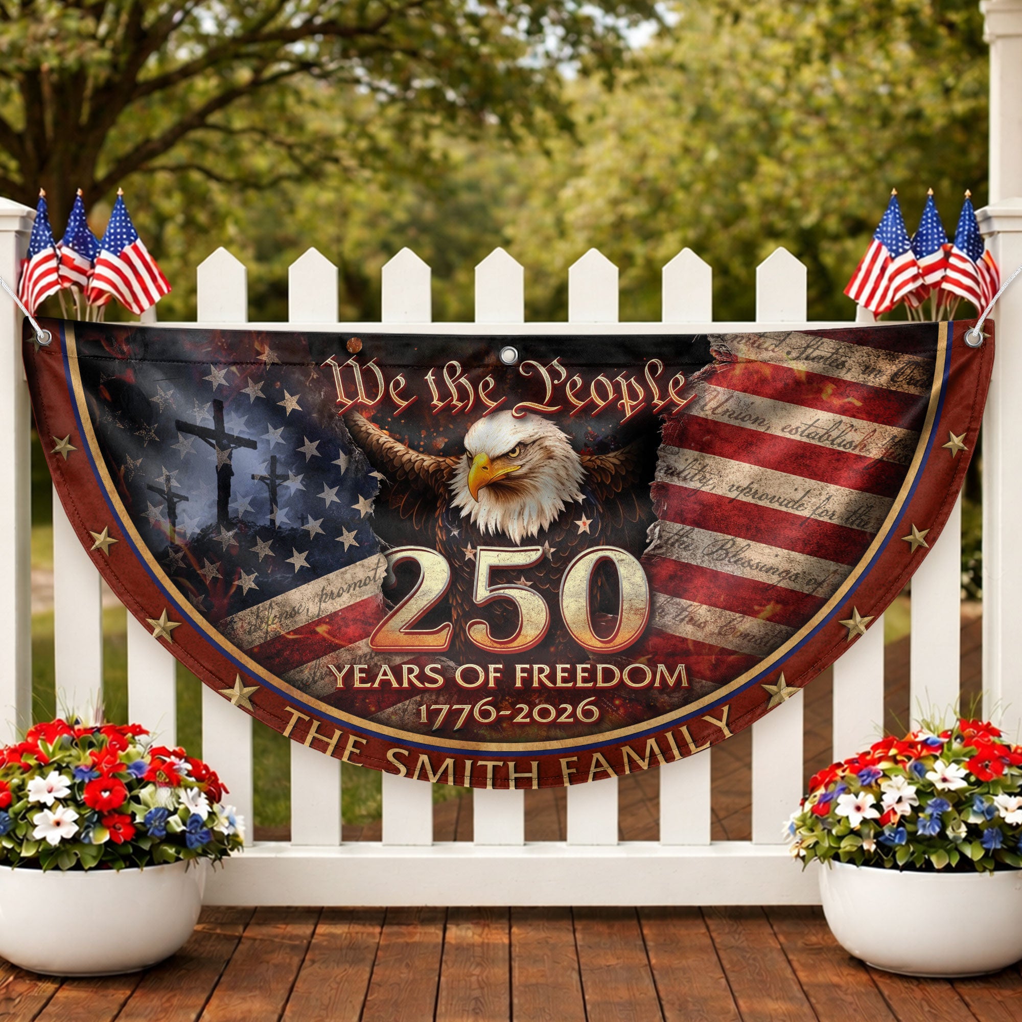 250 Christ Years of Freedom Flag Fence Flag Custom Family Name 250 Years Christian Flag American Flag with Cross Design