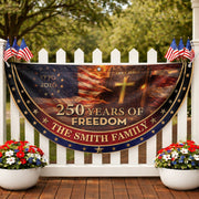 250 Christ Years Freedom Flag Fence Flag Custom Family Name 250 Years Christian Flag American Flag with Cross 250th Anniversary Design - Rust Field Wear