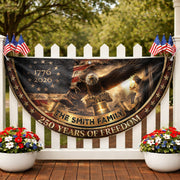 250 Years of Freedom Flag Fence Flag Custom Family Name American Flag with Cross Christian 250th Anniversary Patriotic Banner Gift - Rust Field Wear