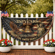 Liberty Bell Eagle Fence Flag Custom Family Name 250 Years Freedom 1776-2026 Patriotic Yard Decor - Rust Field Wear
