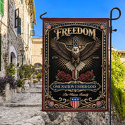 Custom Family Name Garden Flag 250 Years Patriotic Eagle Cross 1776–2026 Freedom Banner - Rust Field Wear