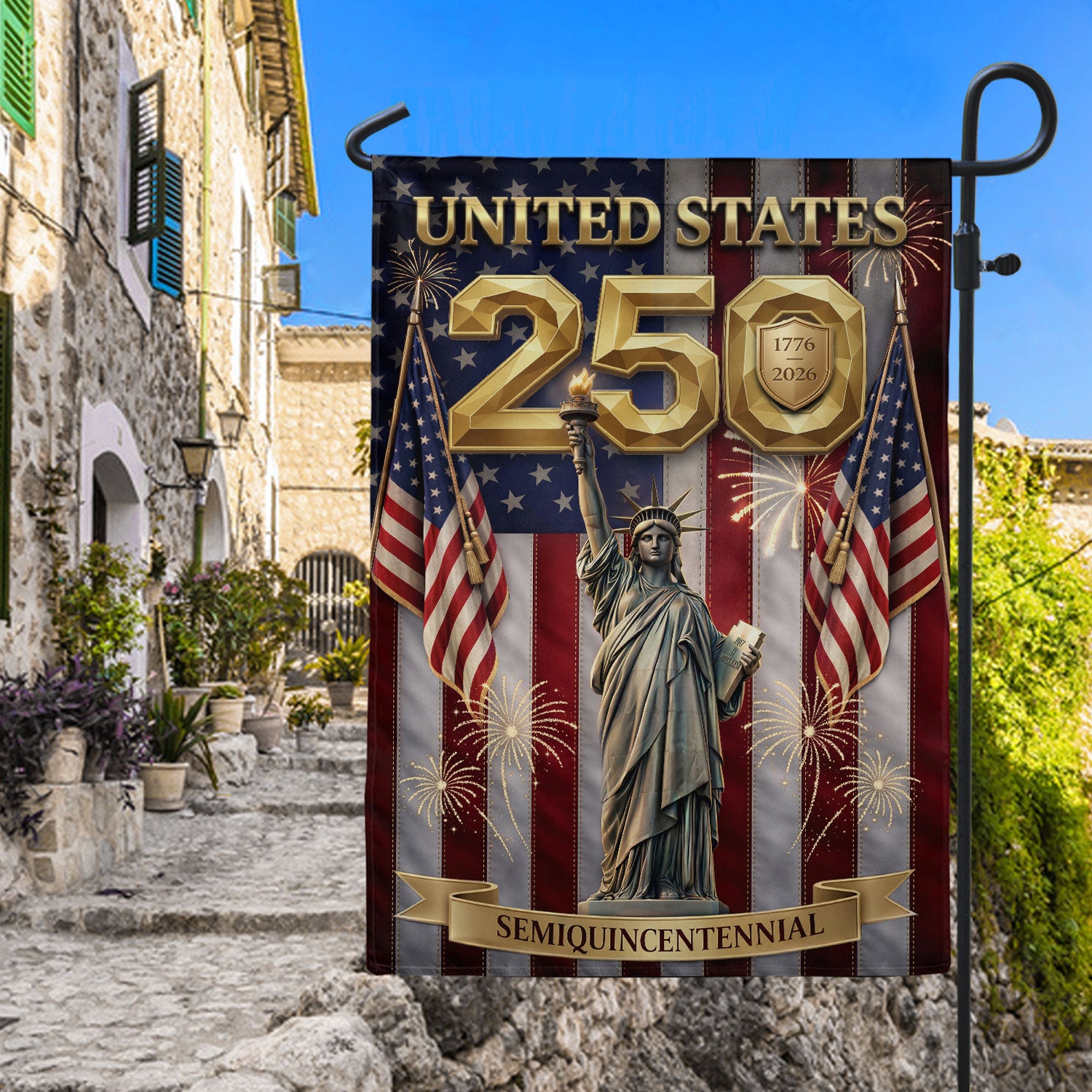250th Anniversary House Flag United States Patriotic Banner Statue of Liberty 1776-2026