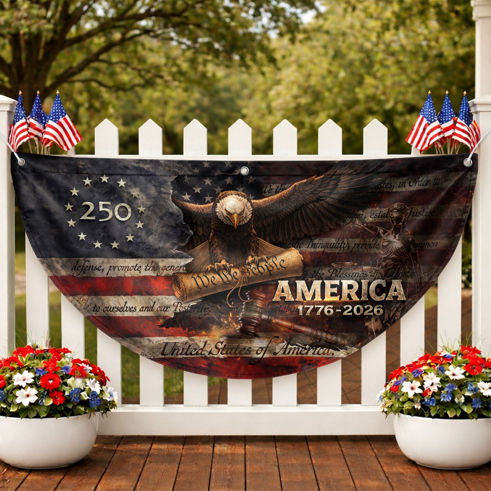America 1776 to 2026 Fence Flag Patriotic Eagle We The People 250 Year Outdoor Decor