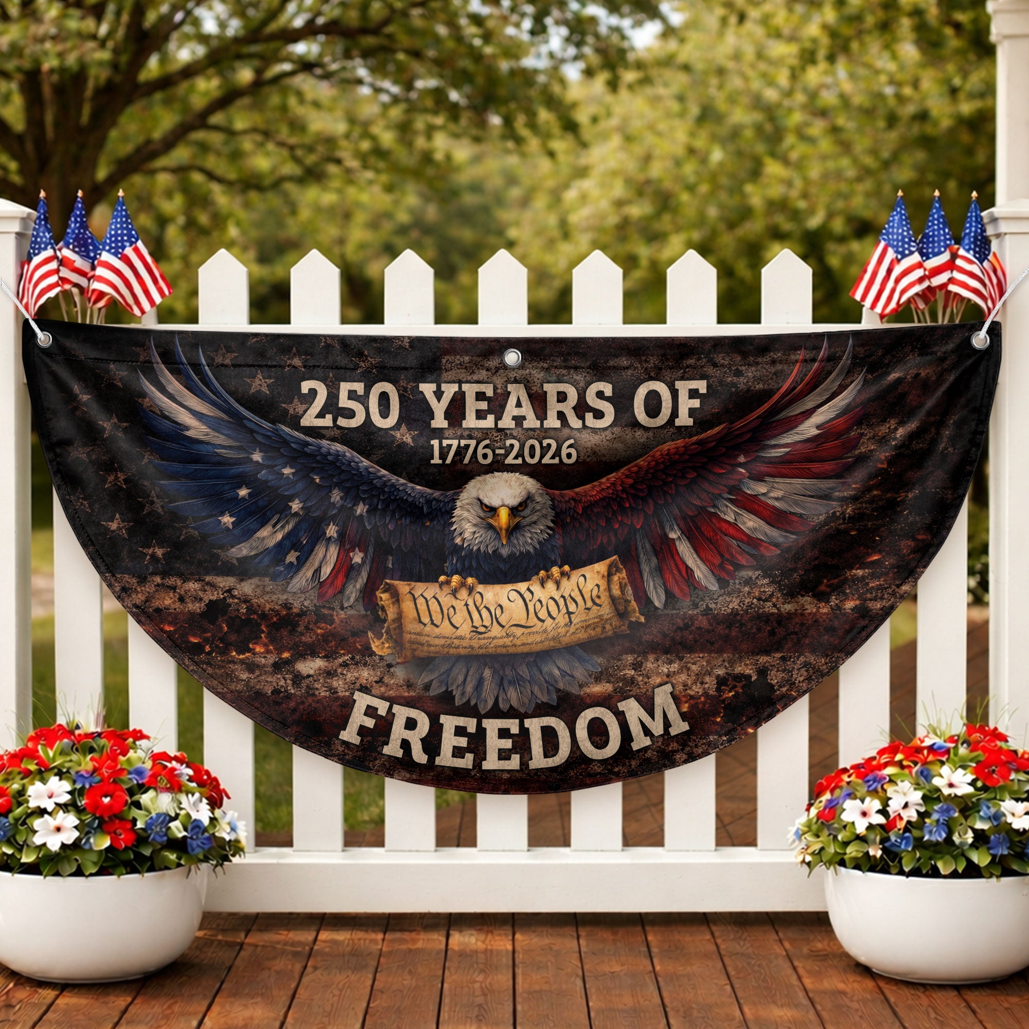 Fence Flag USA 250th Anniversary 1776–2026, American Eagle Patriotic 250 Year Flag, Outdoor Banner Decor