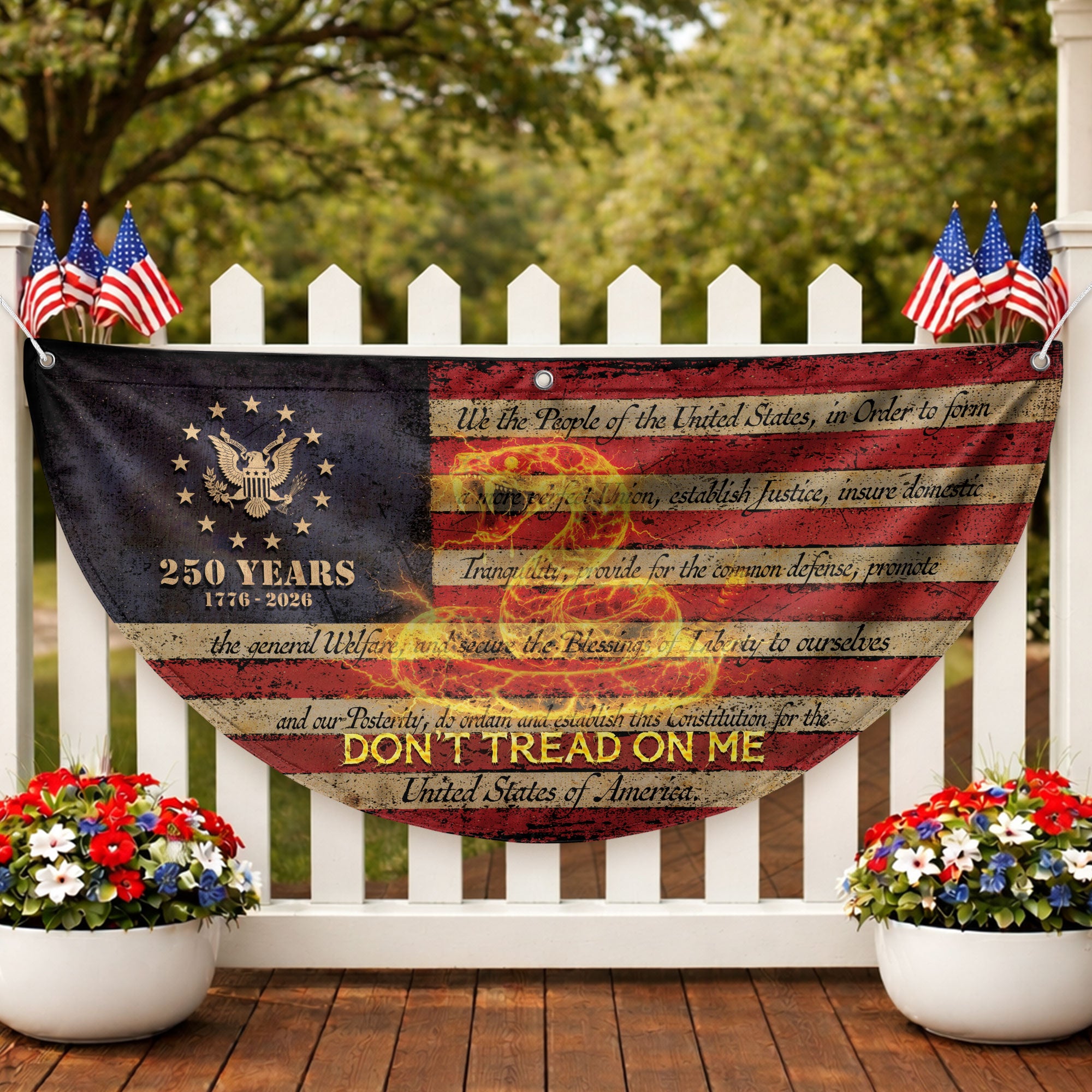 Fence Flag USA 250th Anniversary 1776–2026, Patriotic 250 Year American Flag Banner Decor