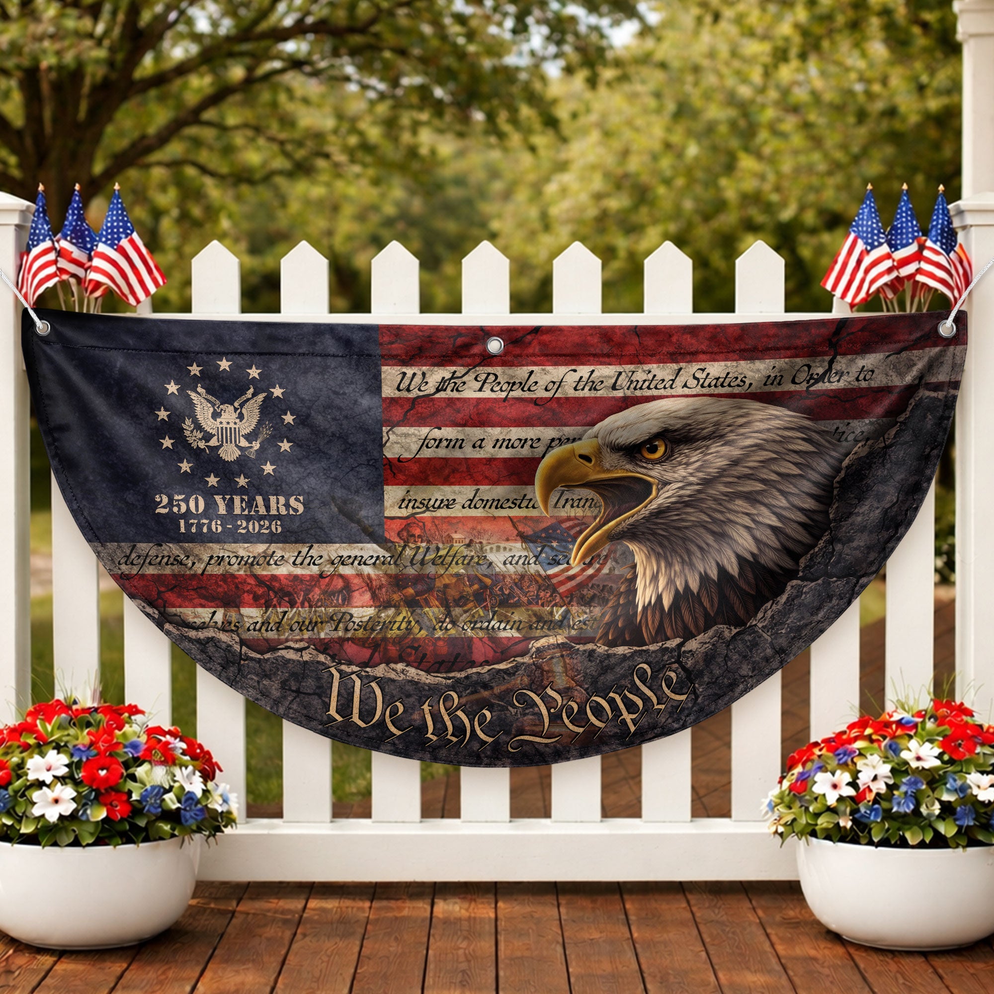 Fence Flag 250th Anniversary USA Flag 1776-2026 Eagle Patriotic Banner 250 Year American Anniversary Flag Decor