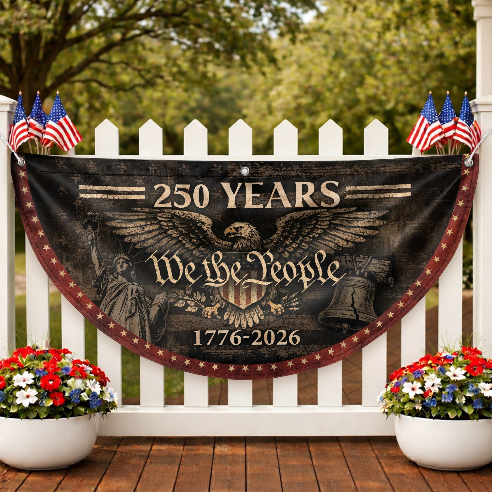 250 Years Fence Flag 1776–2026 We The People Eagle Patriotic Banner USA Decor