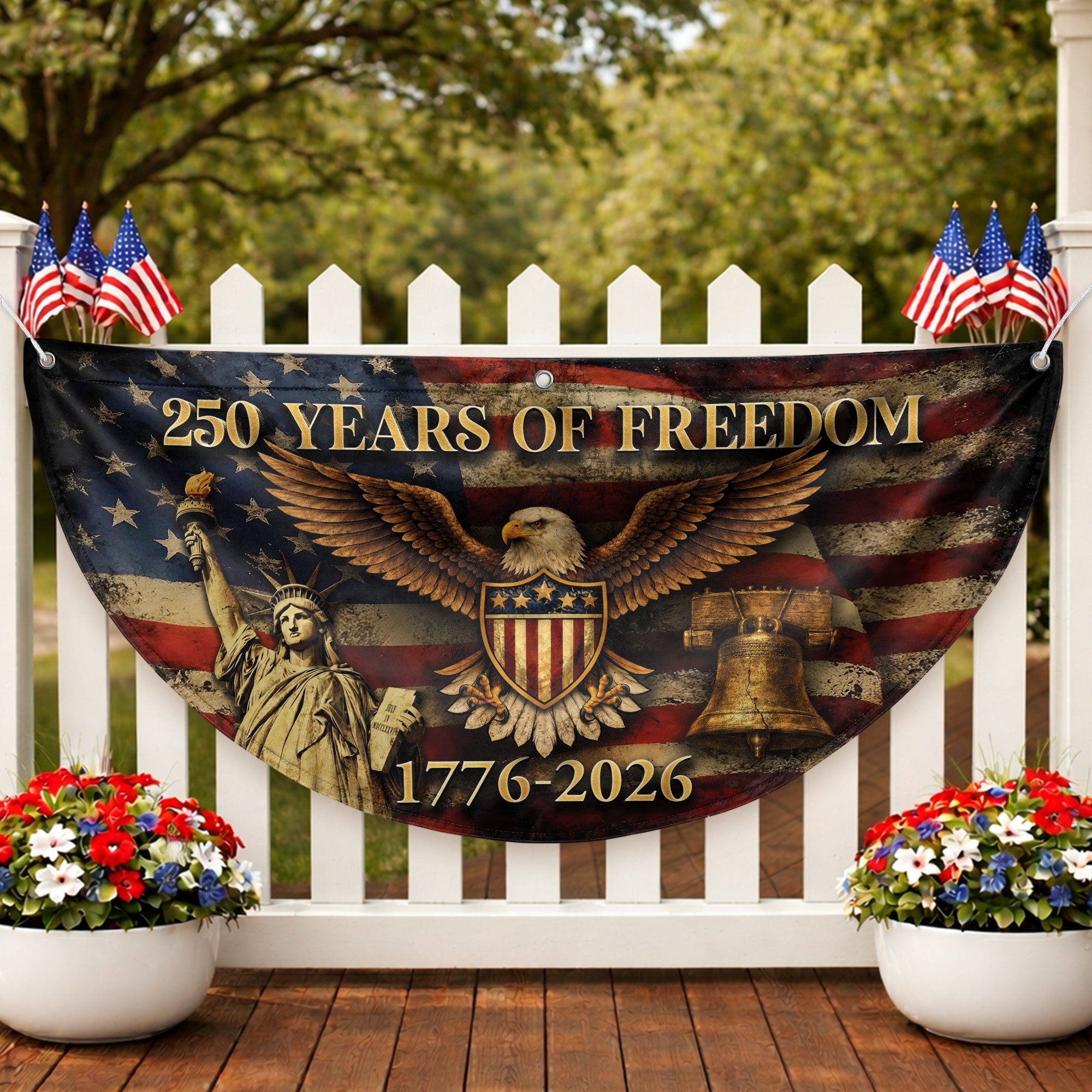 250 Years of Freedom Fence Flag 1776-2026 Patriotic Eagle Liberty Bell Flag Decor