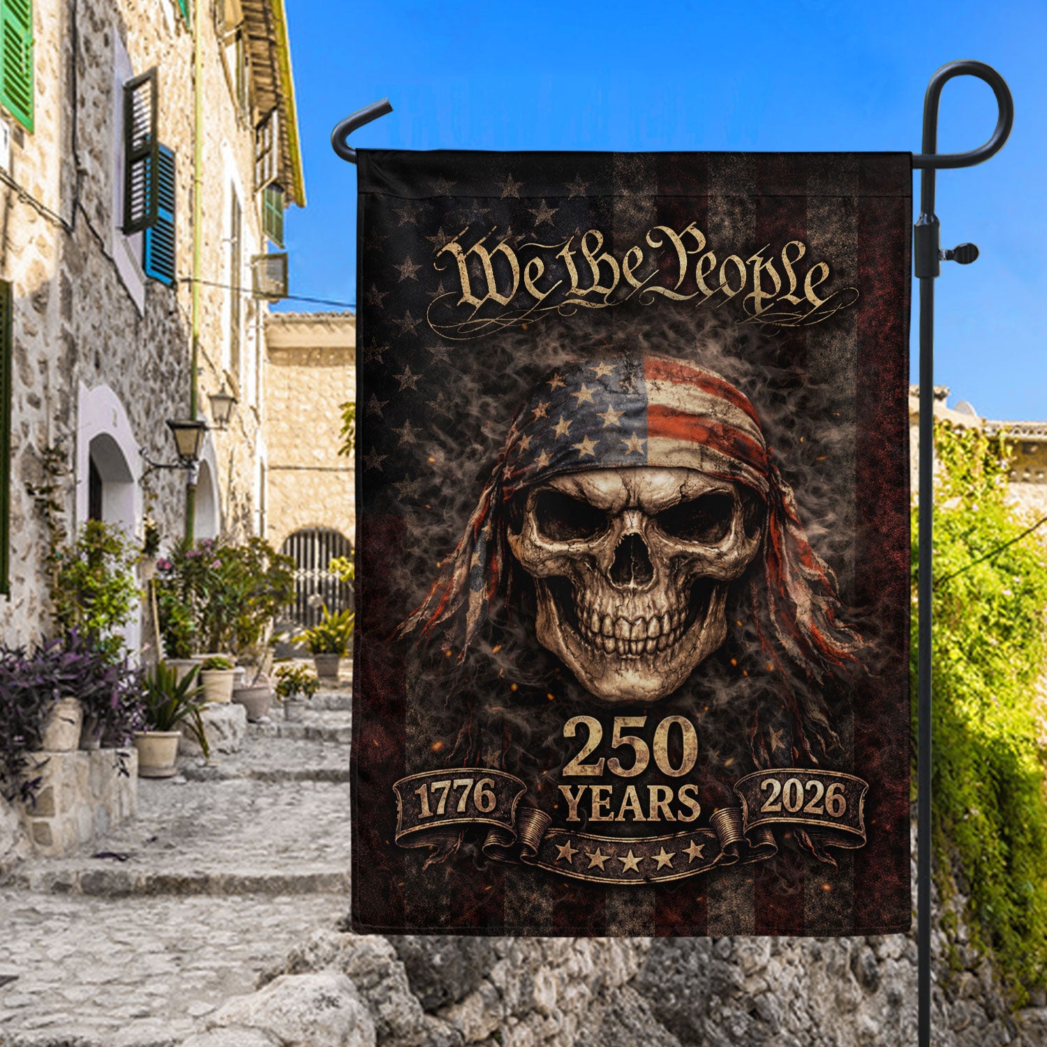 250th Anniversary House Flag - We The People Patriotic Skull Banner Home Decoration
