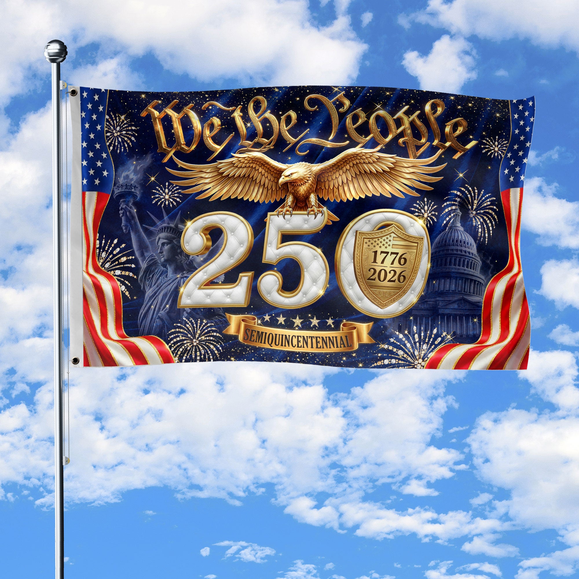 We The People Gold Eagle Liberty Patriotic American Flag US 1776 2026 Celebration 3x5ft