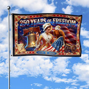 USA 250 Years of Freedom Flag - Betsy Ross & Liberty Bell Patriotic Banner 1776-2026 - Rust Field Wear