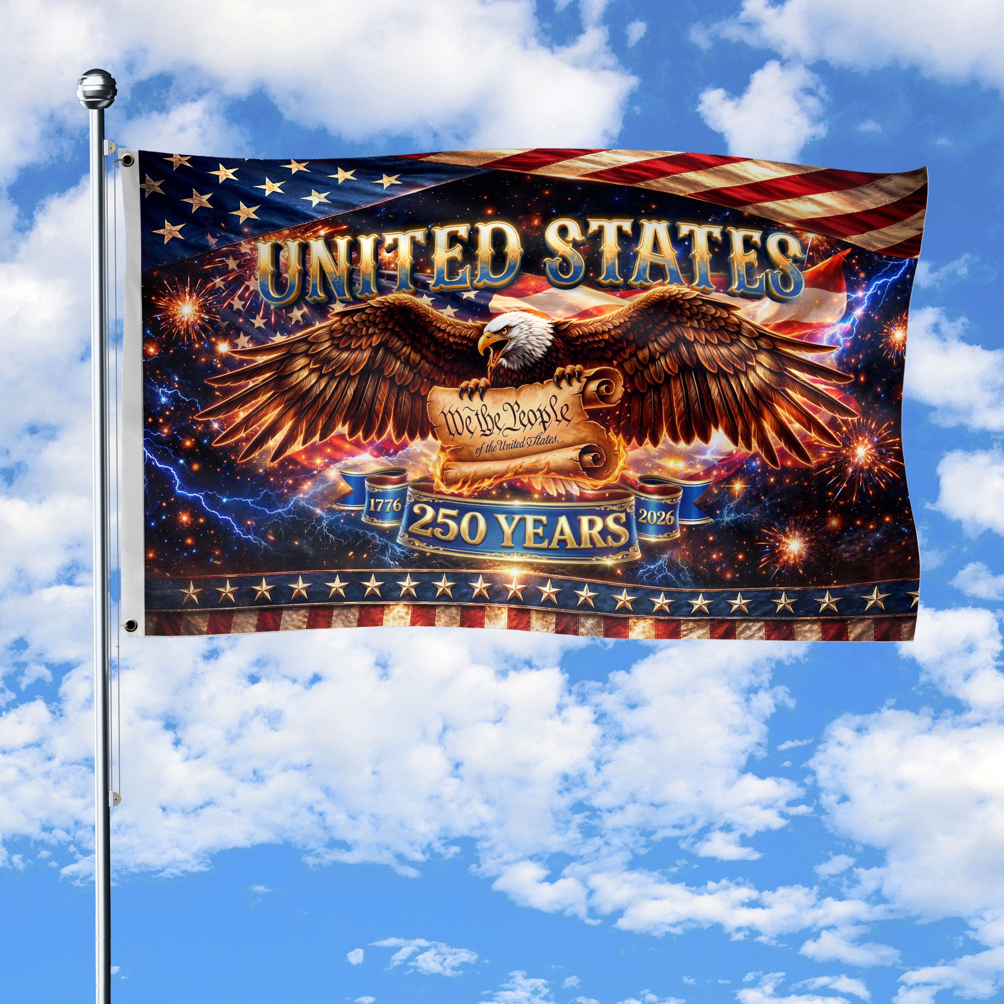 United States 250 Years Flag - Majestic Bald Eagle & We The People Patriotic House Decor