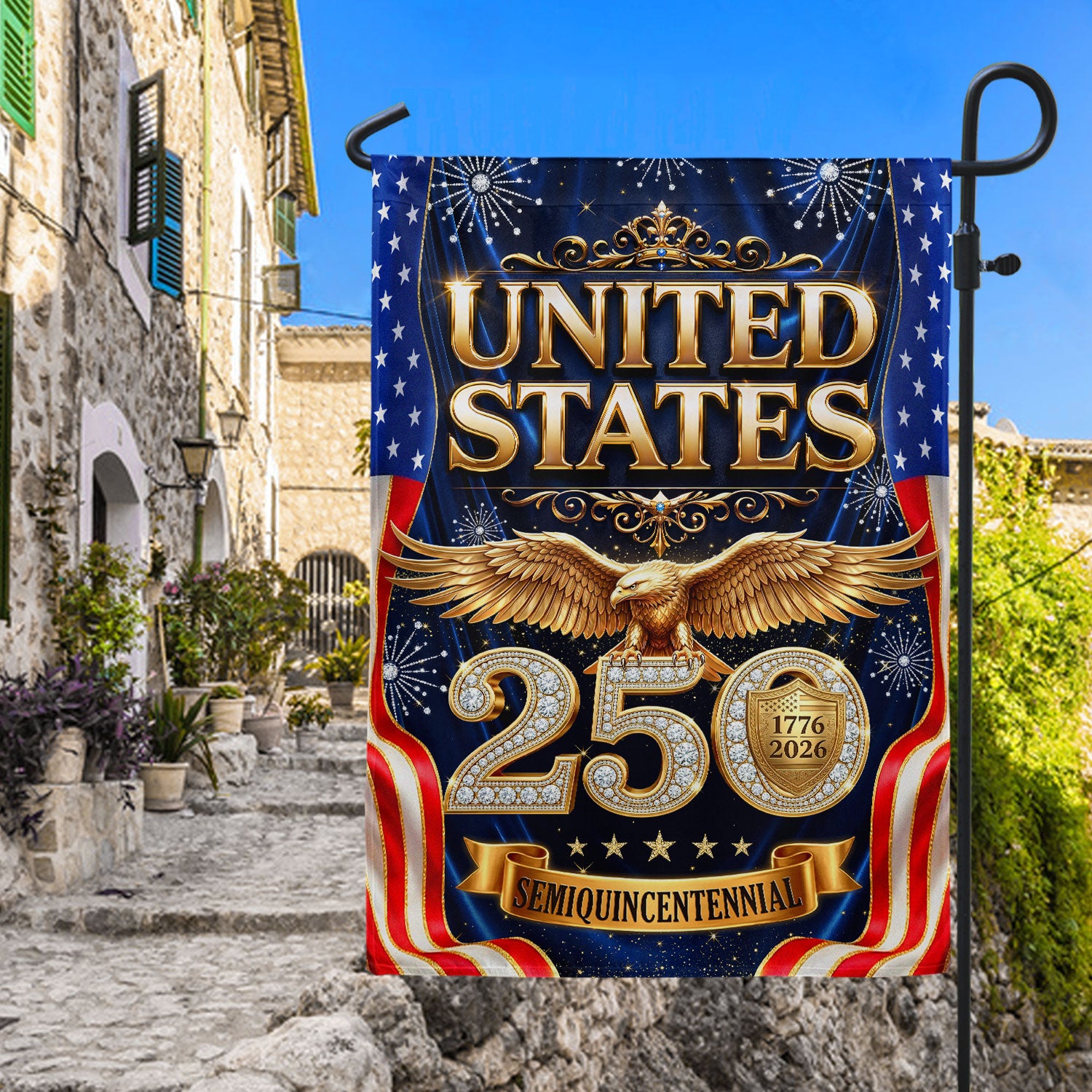 250th Anniversary United States House Flag - Luxury Gold Patriotic Home Banner Decor