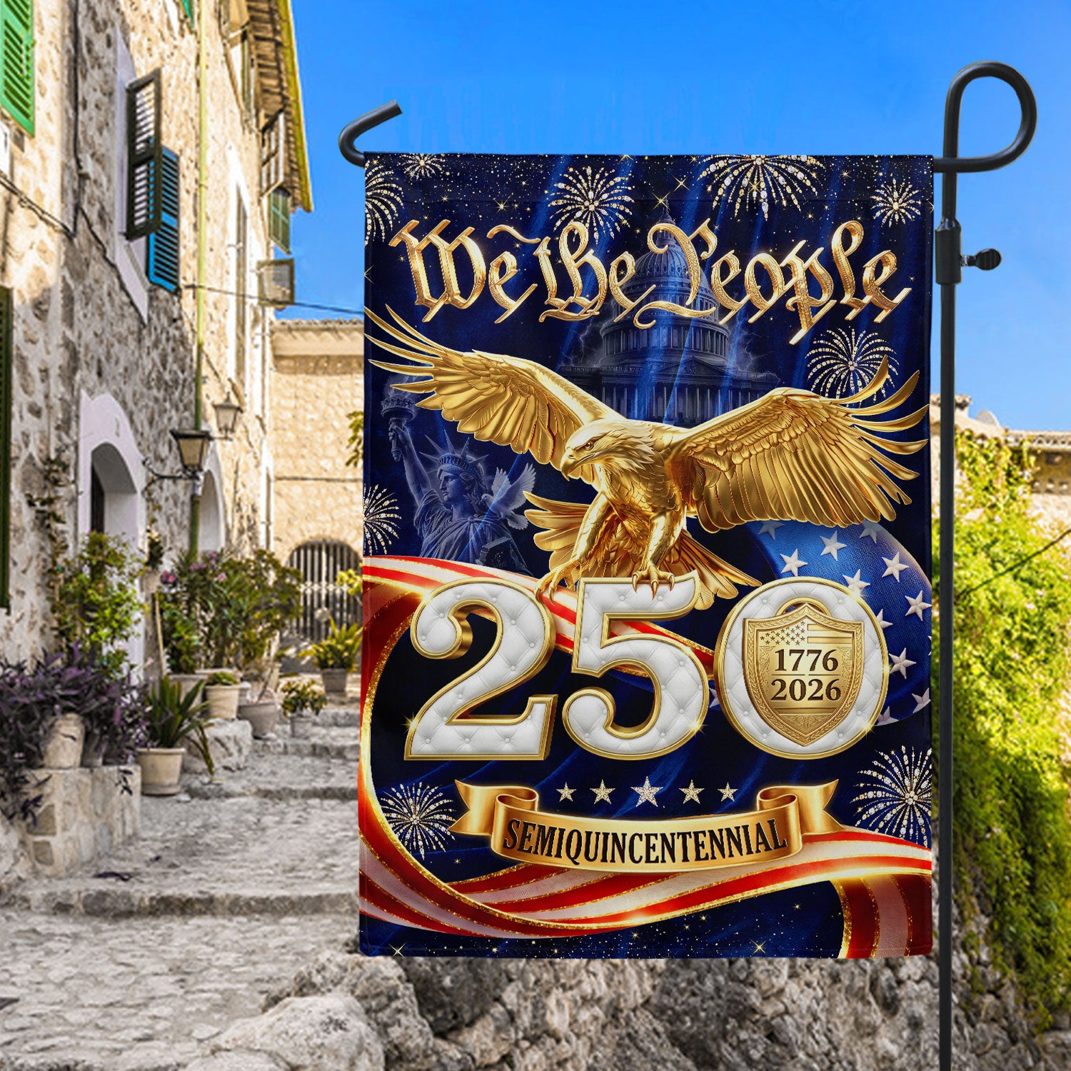 250 Years United States House Flag - We The People Golden Eagle Patriotic Home Banner