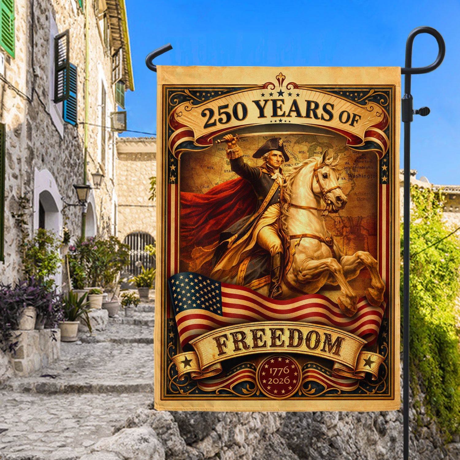 250 Years of Freedom House Flag 1776-2026 George Washington Patriotic Banner