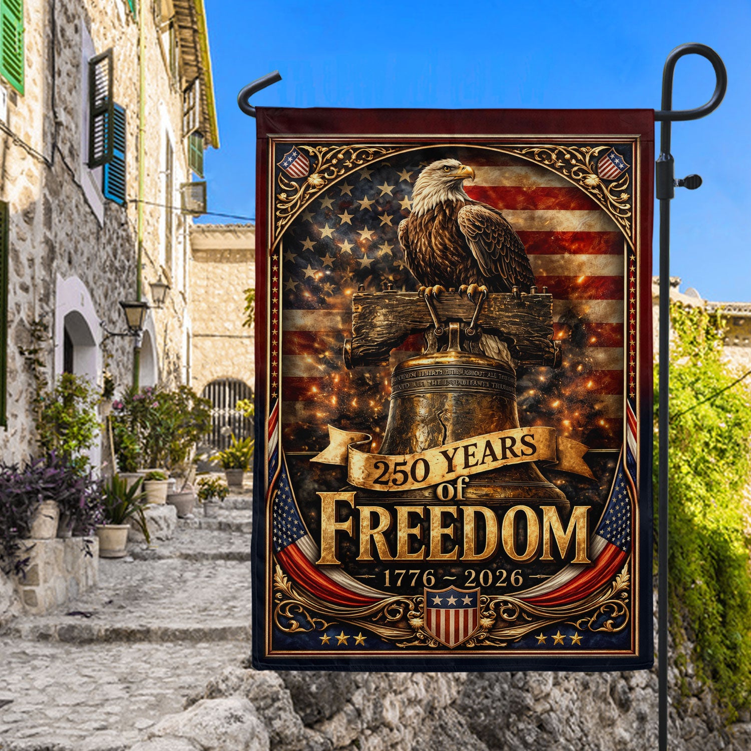 1776-2026 Anniversary Garden Flag 250 Years of Freedom Liberty Bell Eagle Yard