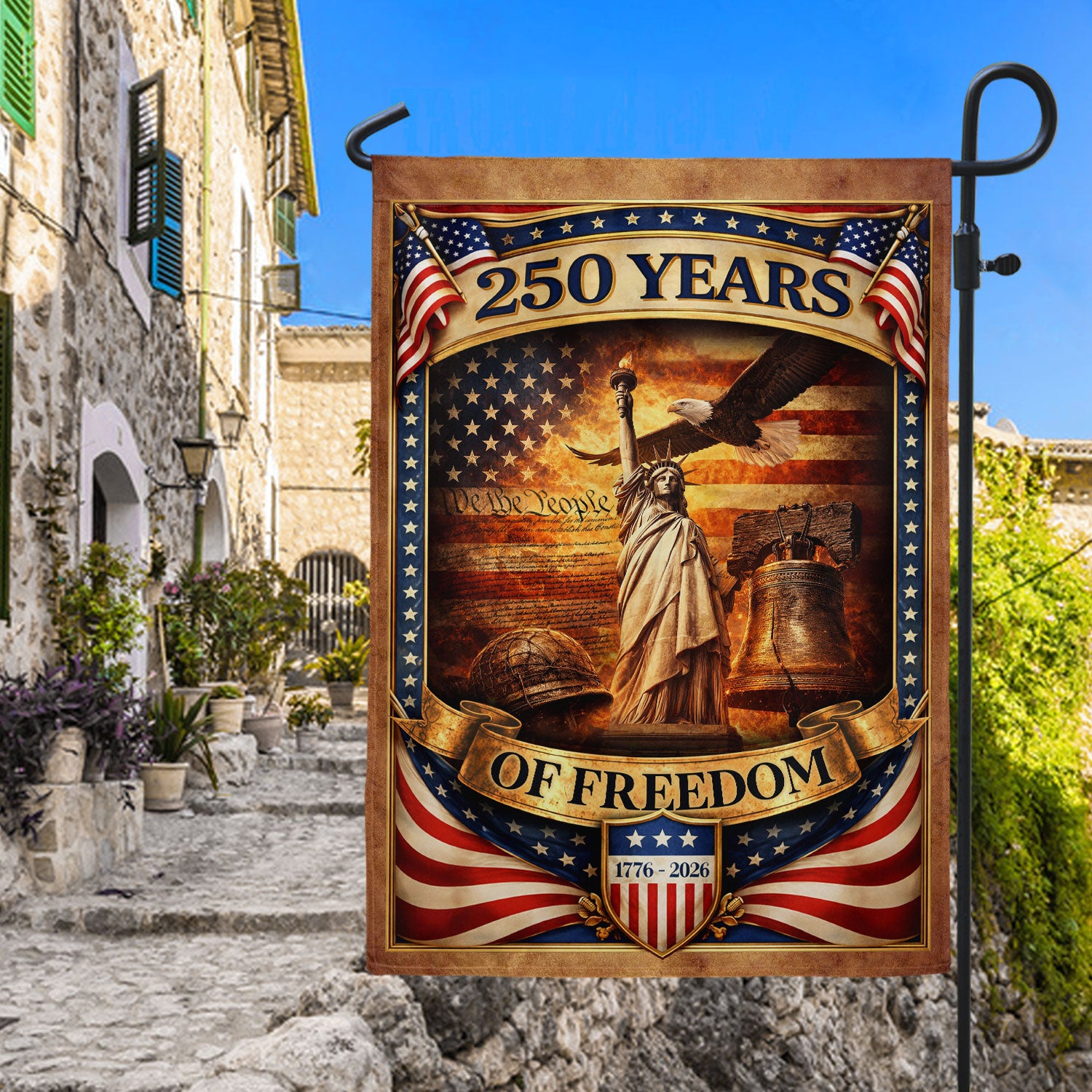 250 Years of Freedom House Flag 1776-2026 Patriotic Symbols Banner Decor