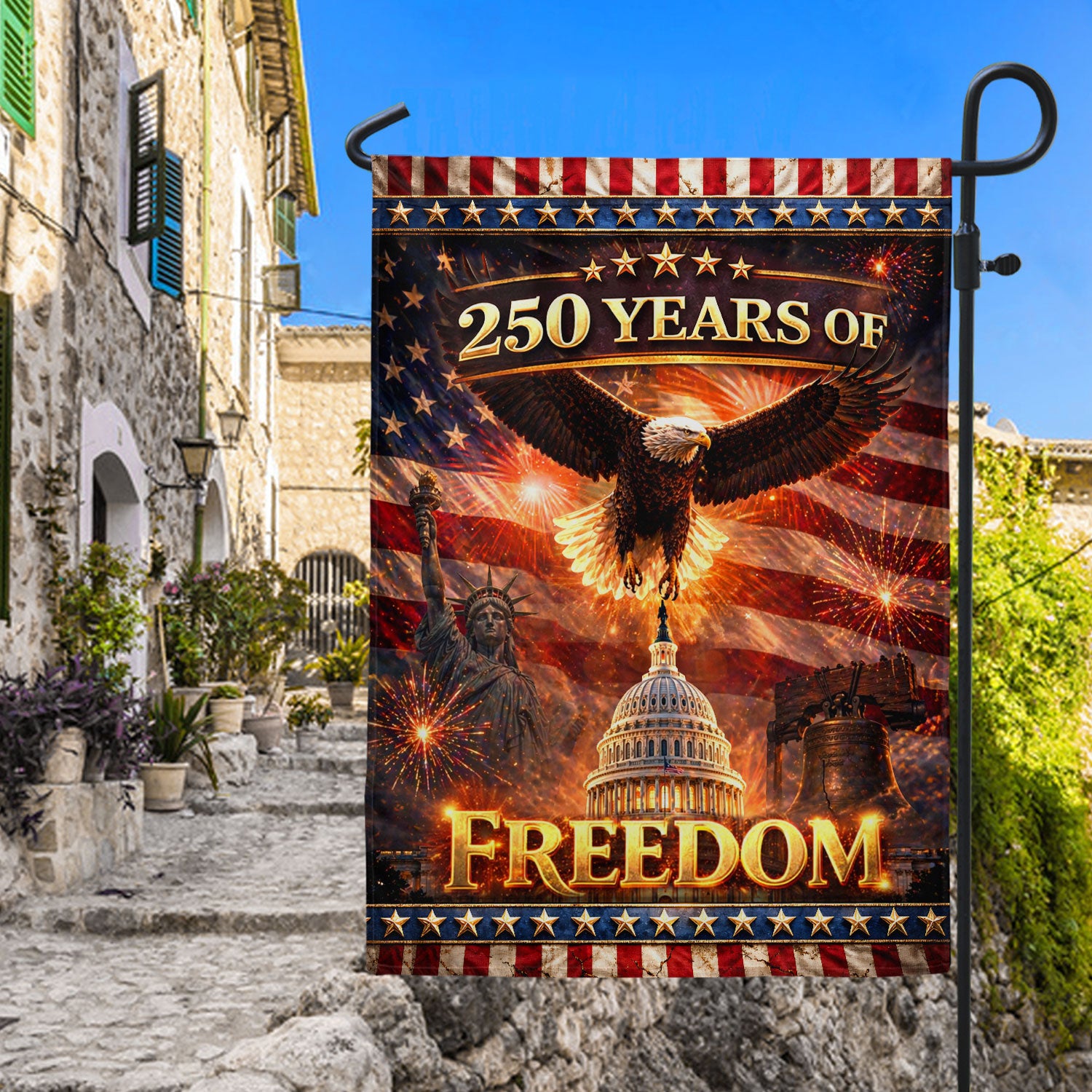 250 Years of Freedom House Flag 1776-2026 Patriotic Eagle Capitol Liberty Bell