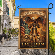 250th Anniversary Garden Flag - United States 1776-2026 Historic Icons Yard Decor - Rust Field Wear