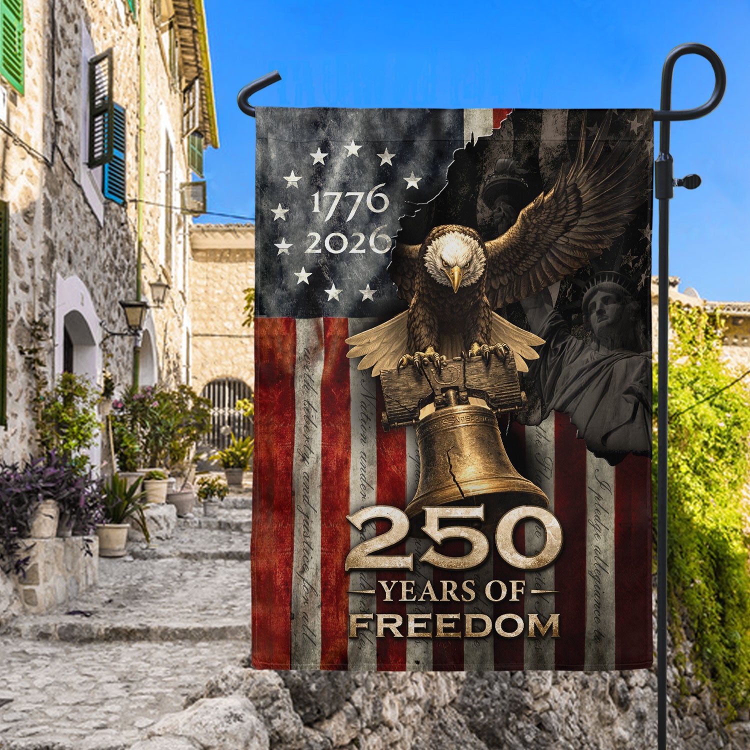 250 Years of Freedom Garden Flag - USA Liberty Bell Patriotic Outdoor Decor 1776-2026
