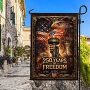 250 Years of Freedom Garden Flag - USA Torch & Eagle Patriotic Outdoor Decor 1776-2026 - Rust Field Wear