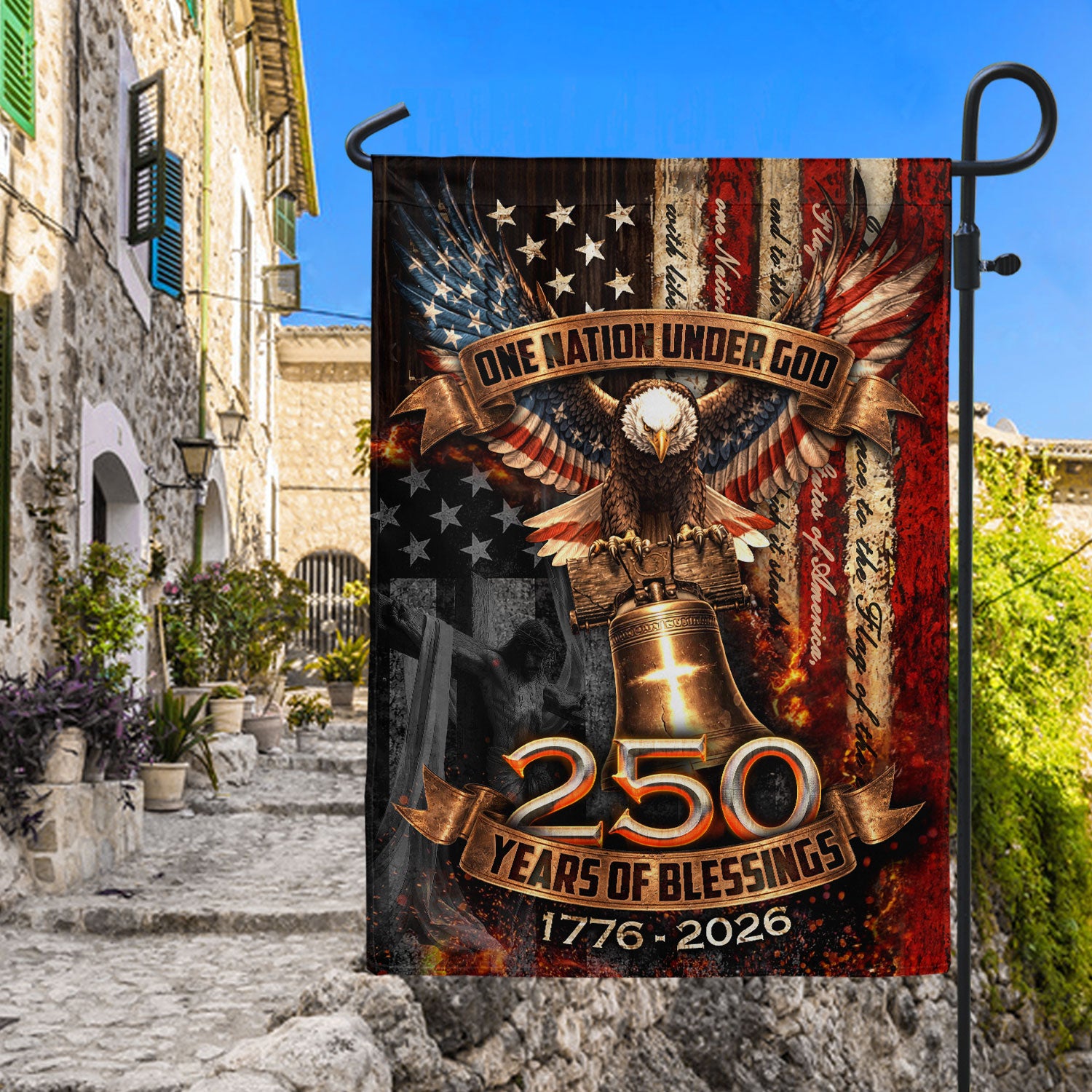 250th Anniversary House Flag One Nation Under God Eagle Patriotic Banner 1776-2026