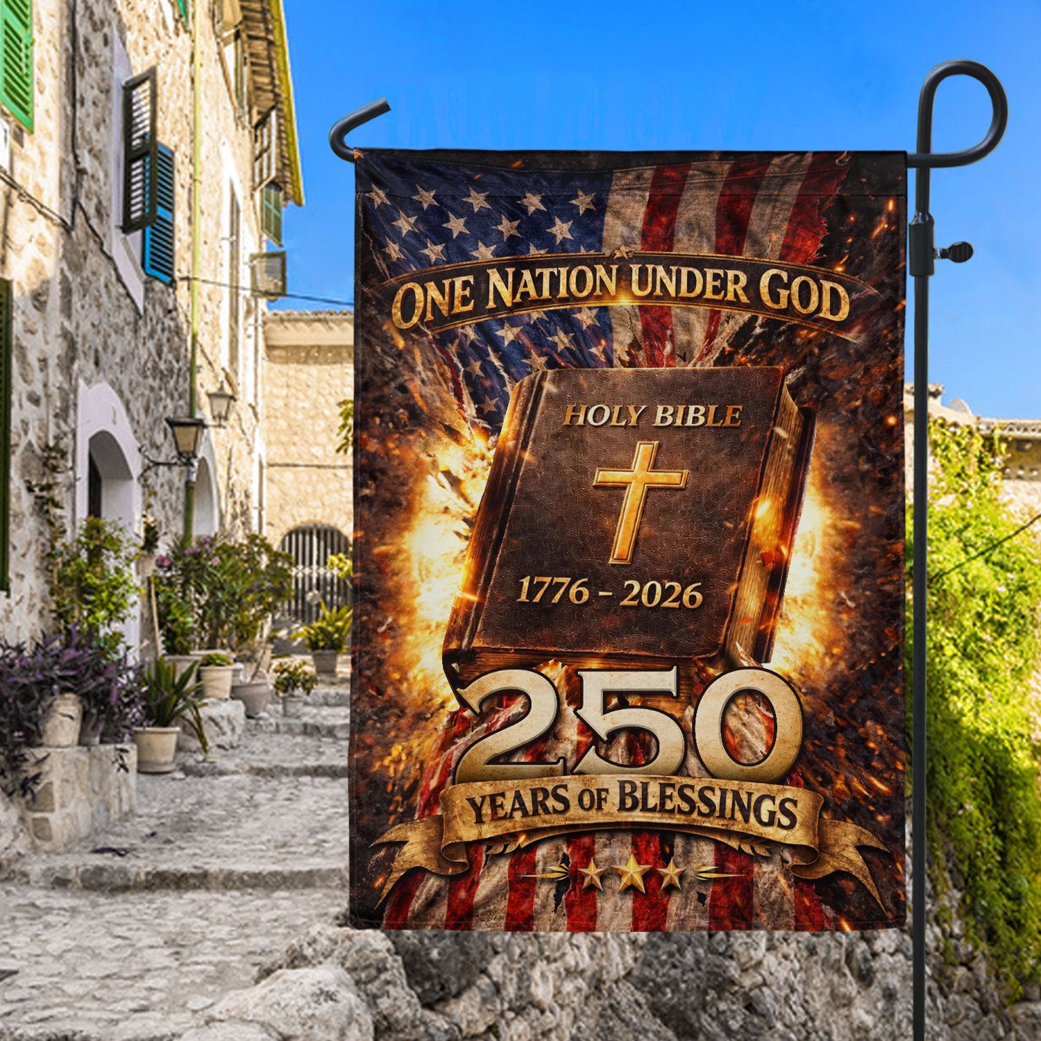 1776-2026 Anniversary Garden Flag 250 Years One Nation Under God Holy Bible Yard Decor