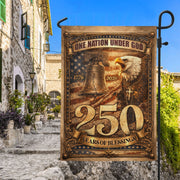 1776-2026 Anniversary Garden Flag 250 Years of Blessings One Nation Under God Eagle - Rust Field Wear