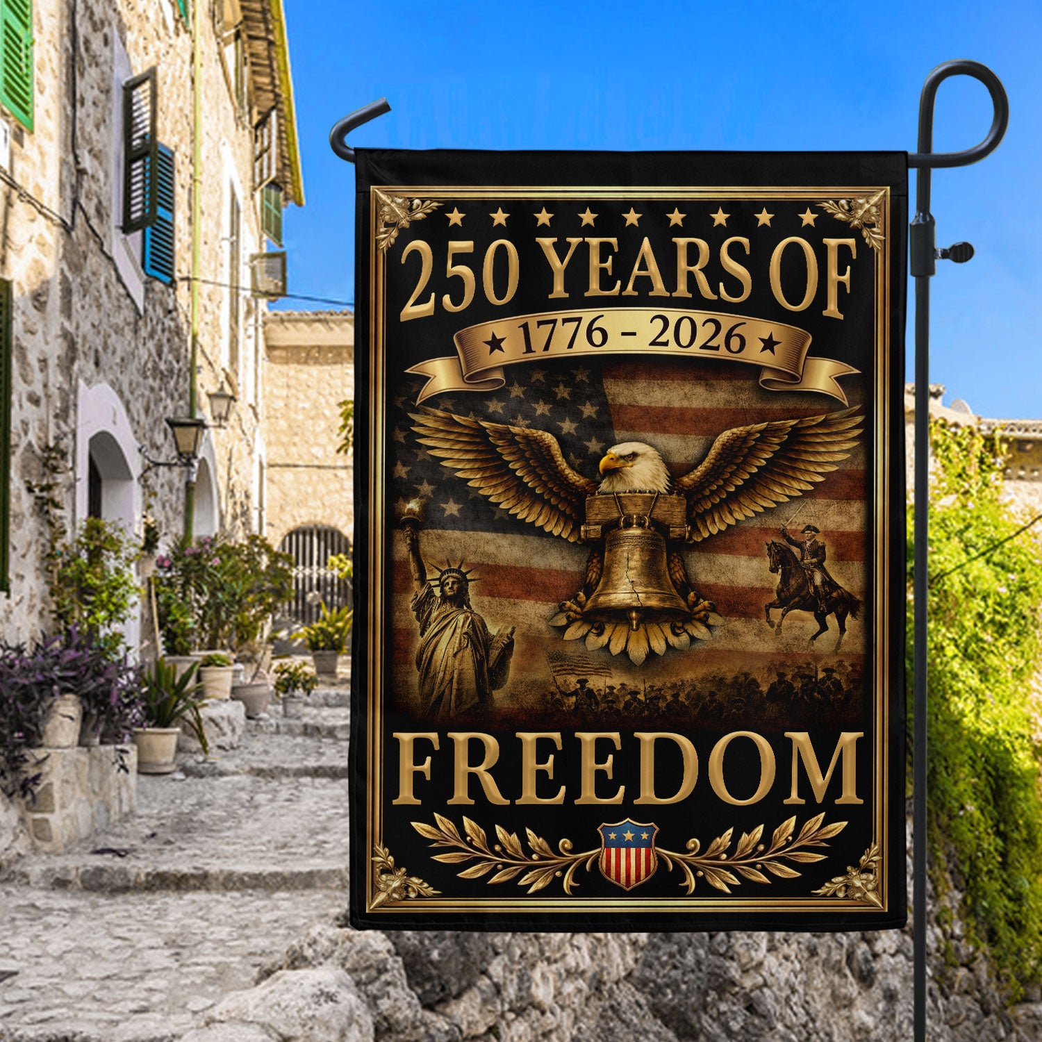 250 Years of Freedom House Flag 1776-2026 Patriotic Eagle Liberty Bell 250th Anniversary USA Flag