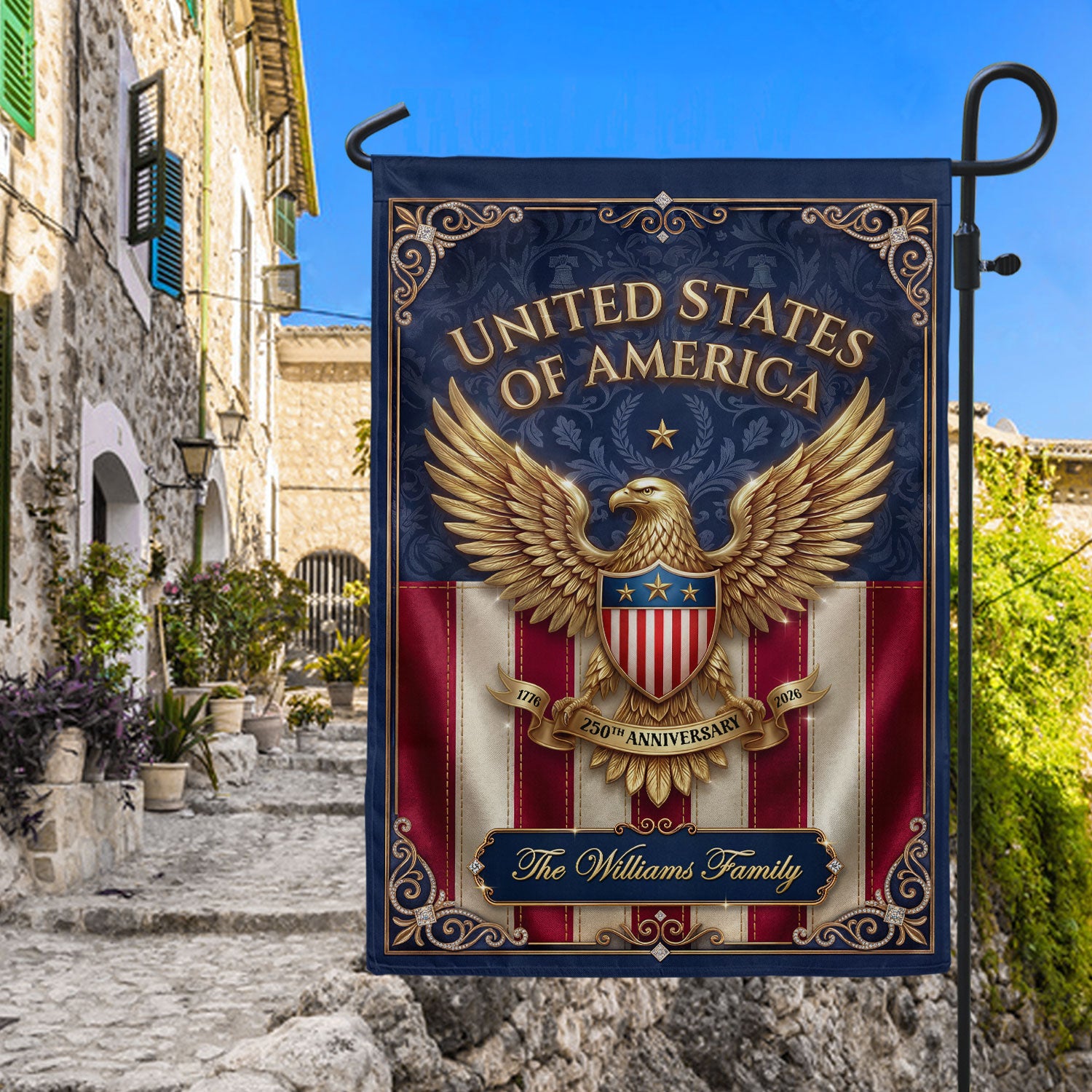 Custom Family Name United States of America 250th Anniversary Eagle Garden Flag Banner