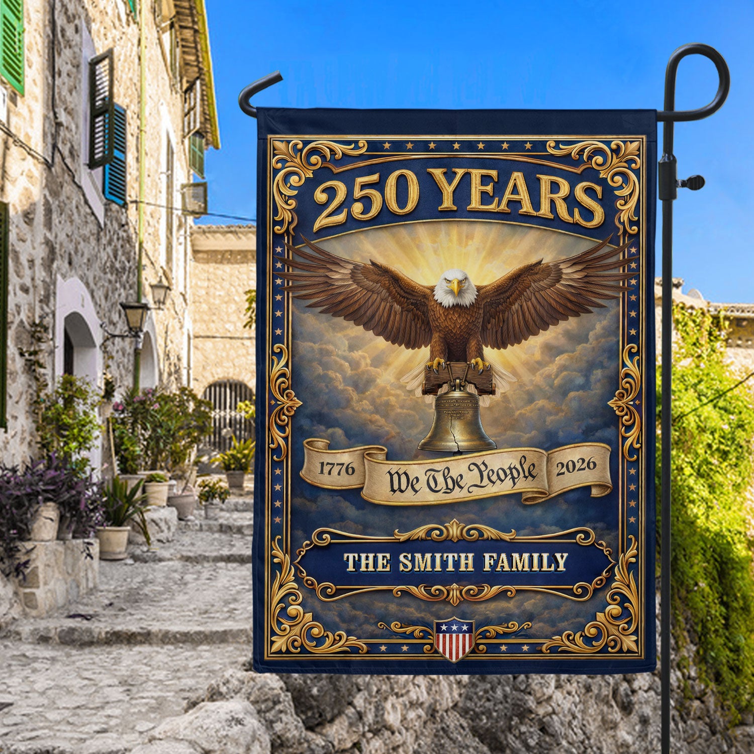 250 Years 1776-2026 Custom Family Name We The People Liberty Bell Patriot Eagle Garden Flag