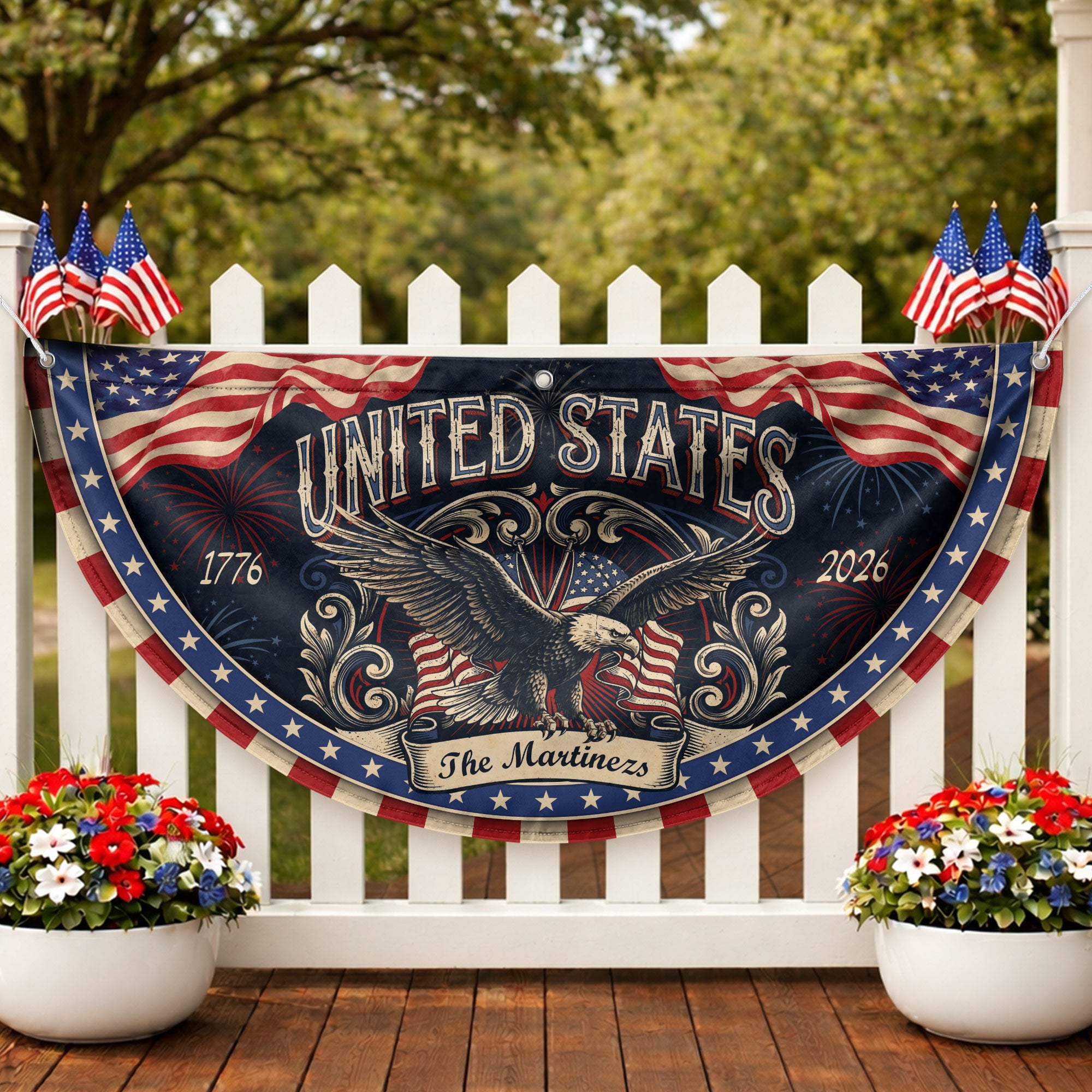 Custom Family Name United States 1776-2026 Patriot Eagle Bunting Fence Flag Banner